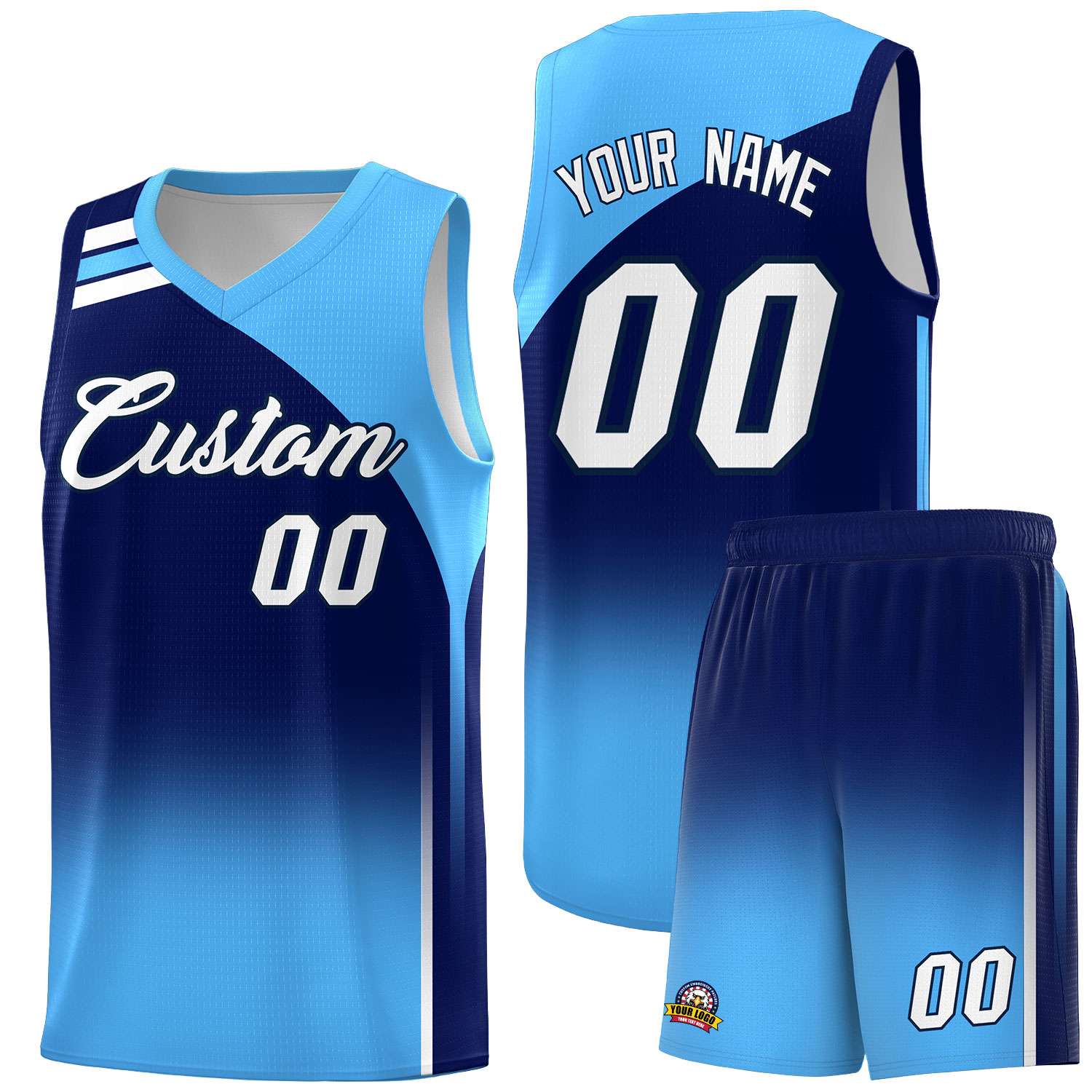 Custom Navy and Powder Blue Gradient Fashion Sets Sports Uniform Basketball Jersey