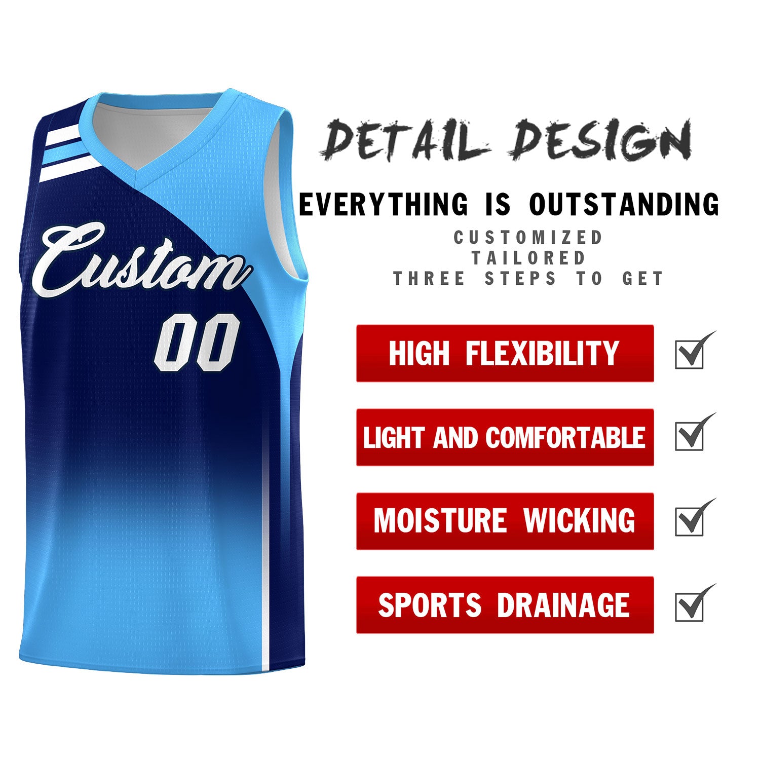 Custom Navy and Powder Blue Gradient Fashion Sets Sports Uniform Basketball Jersey