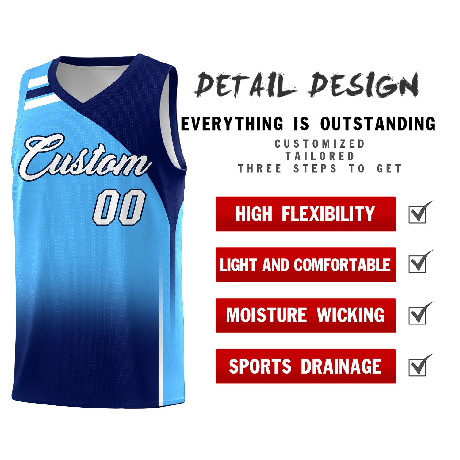 Custom Powder Blue and Navy Gradient Fashion Sets Sports Uniform Basketball Jersey