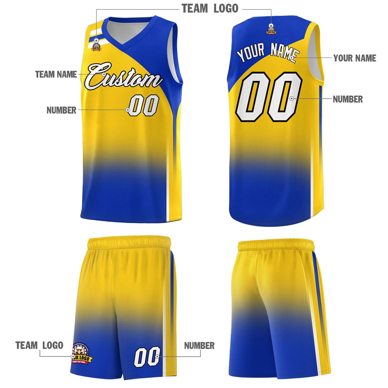 Custom Gold Royal Gradient Fashion Sets Sports Uniform Basketball Jersey