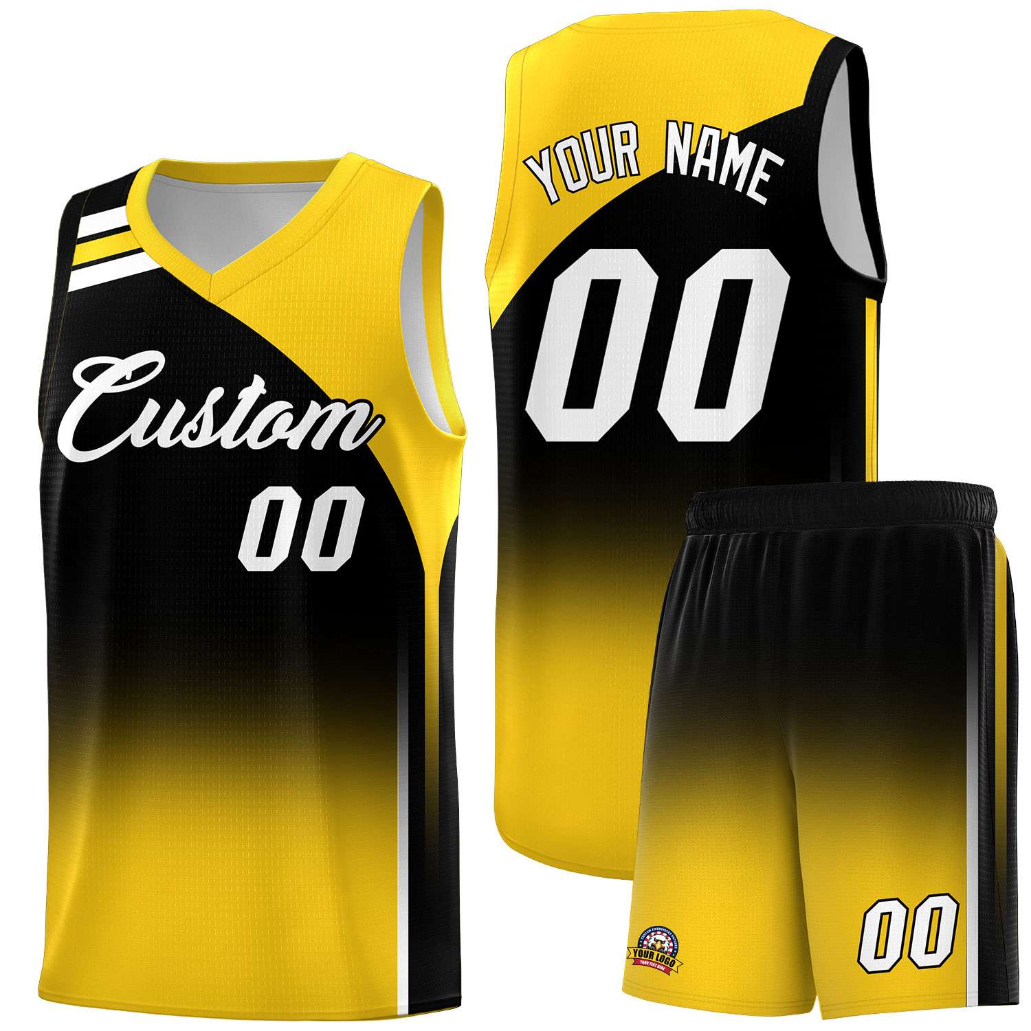 Custom Black and Gold Gradient Fashion Sets Sports Uniform Basketball Jersey