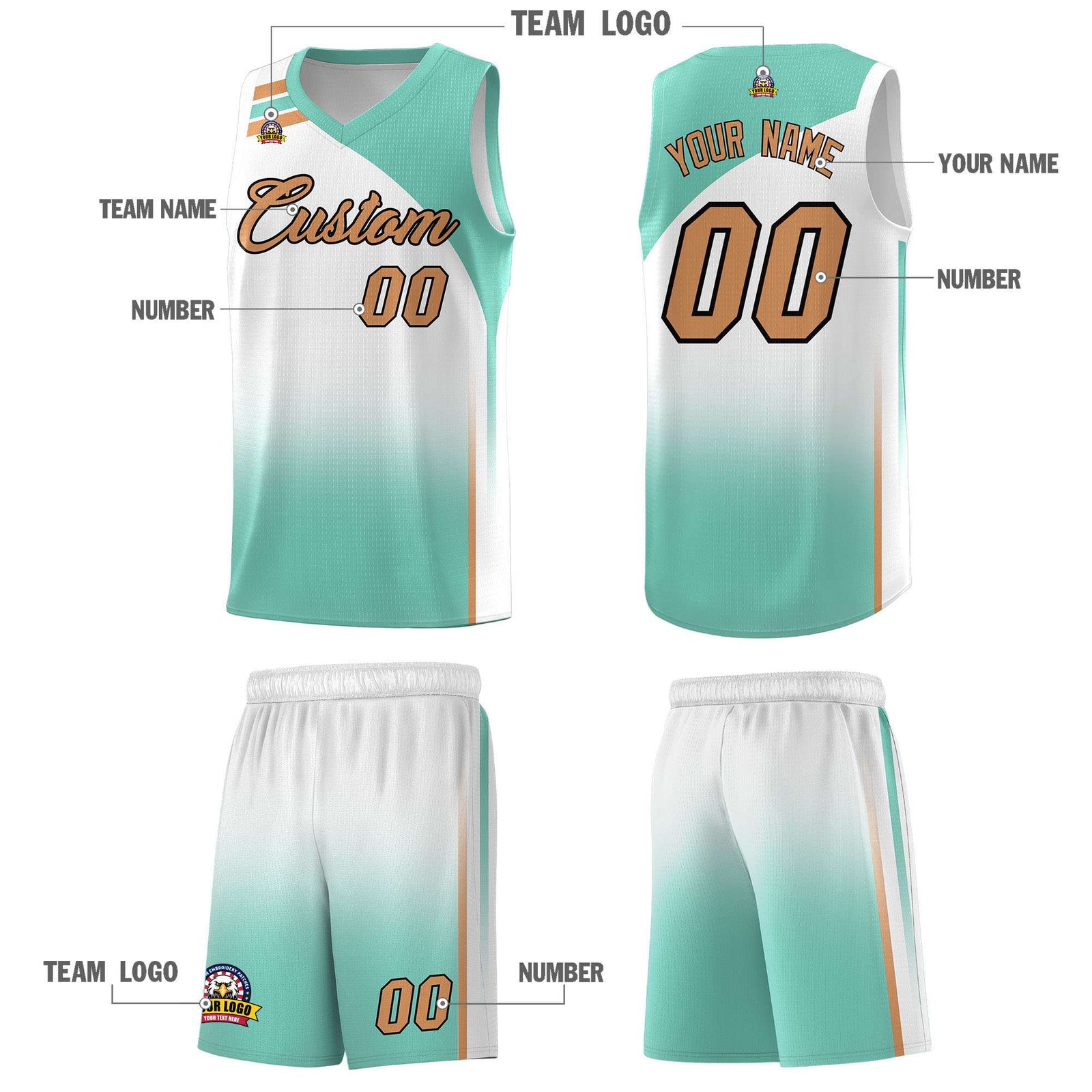Custom White Bright Green Gradient Fashion Sets Sports Uniform Basketball Jersey