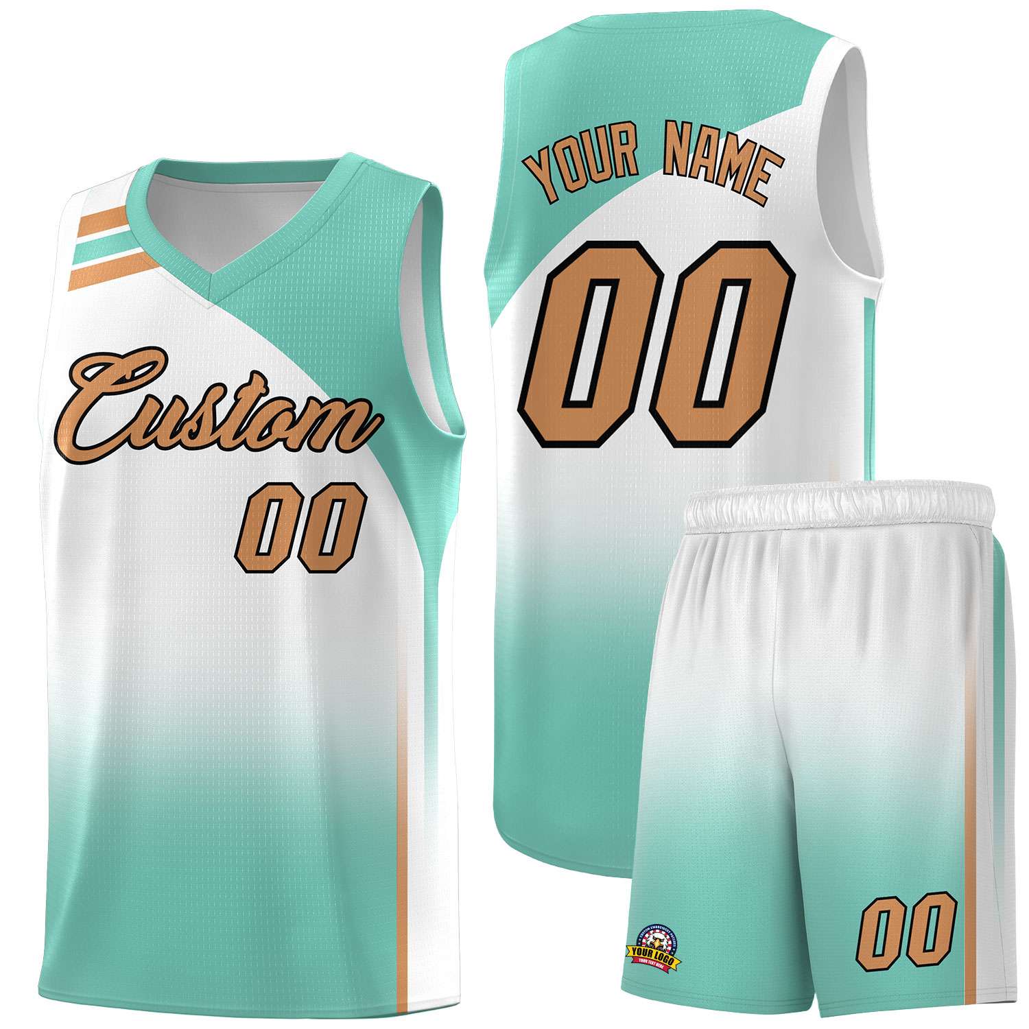Custom White and Bright Green Gradient Fashion Sets Sports Uniform Basketball Jersey