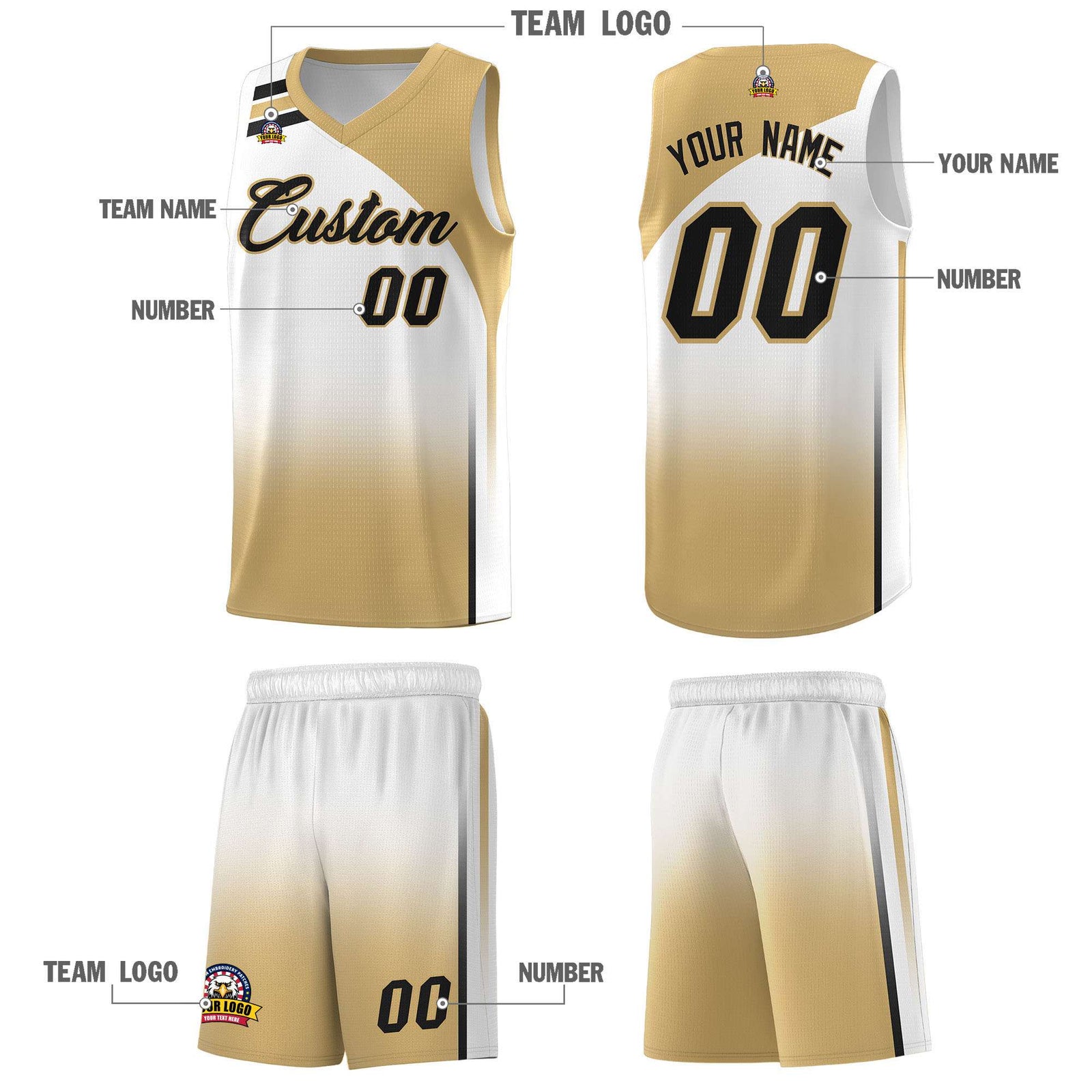 Custom White Old Gold Gradient Fashion Sets Sports Uniform Basketball Jersey