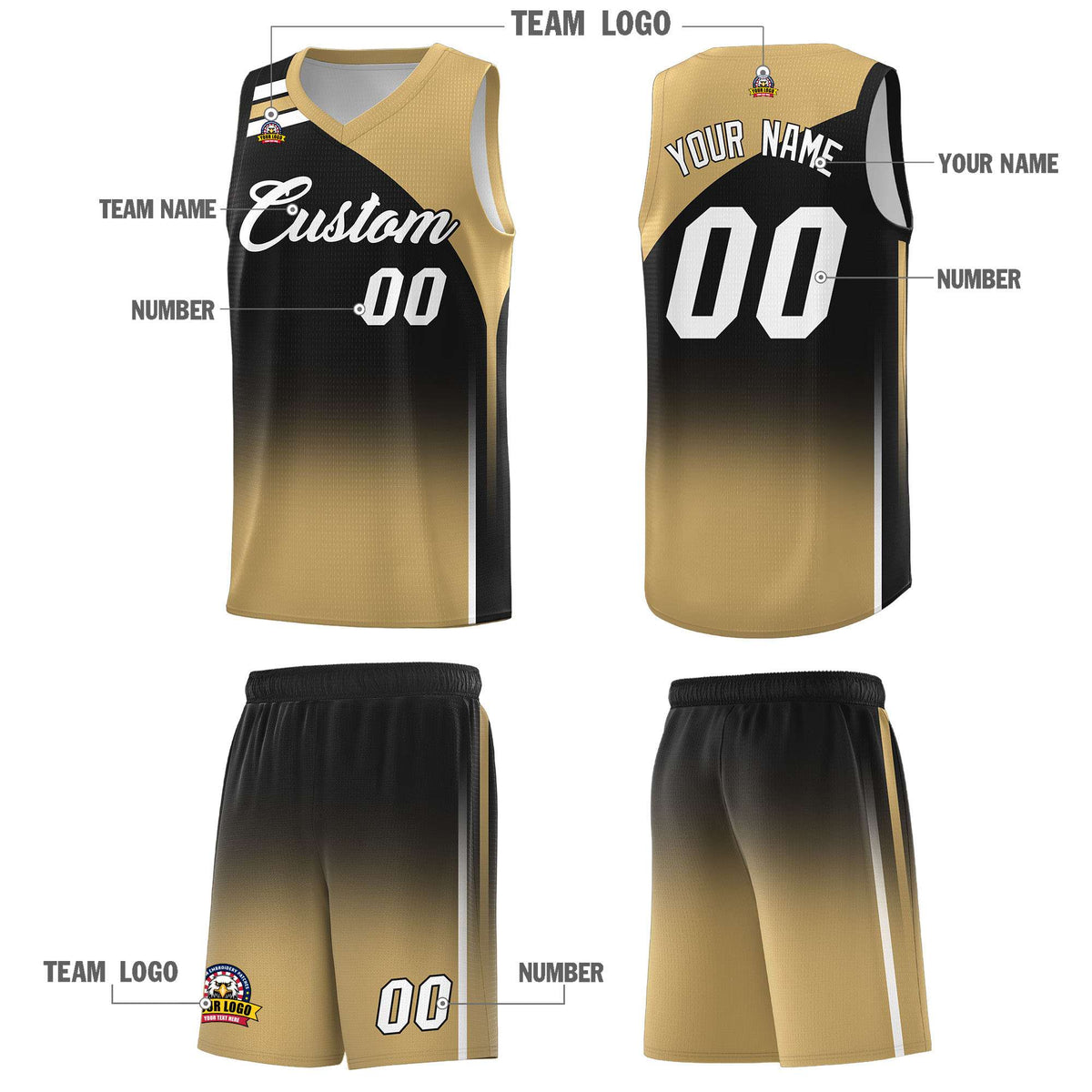 Custom Black Old Gold Gradient Fashion Sets Sports Uniform Basketball Jersey