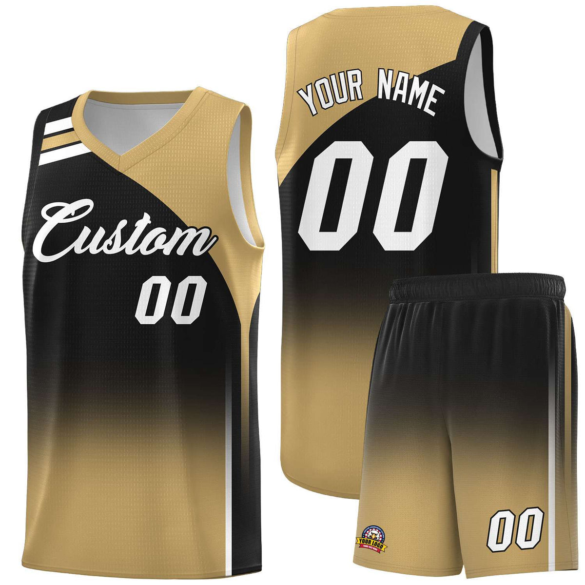 Custom Black and Old Gold Gradient Fashion Sets Sports Uniform Basketball Jersey