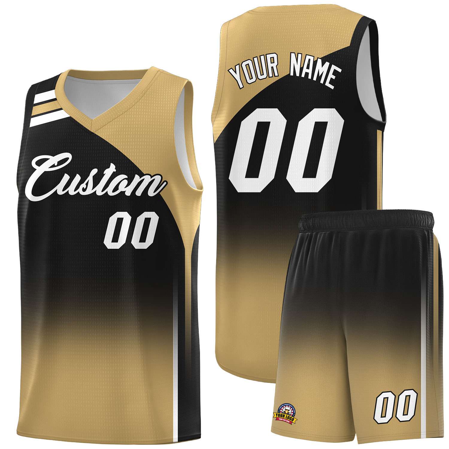 Custom Black and Old Gold Gradient Fashion Sets Sports Uniform Basketball Jersey