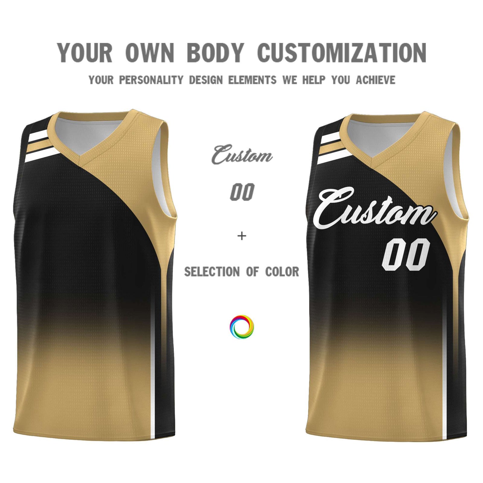 Custom Black Old Gold Gradient Fashion Sets Sports Uniform Basketball Jersey