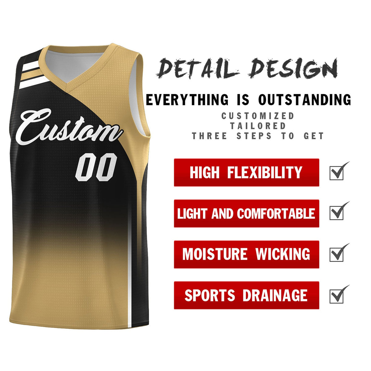 Custom Black Old Gold Gradient Fashion Sets Sports Uniform Basketball Jersey