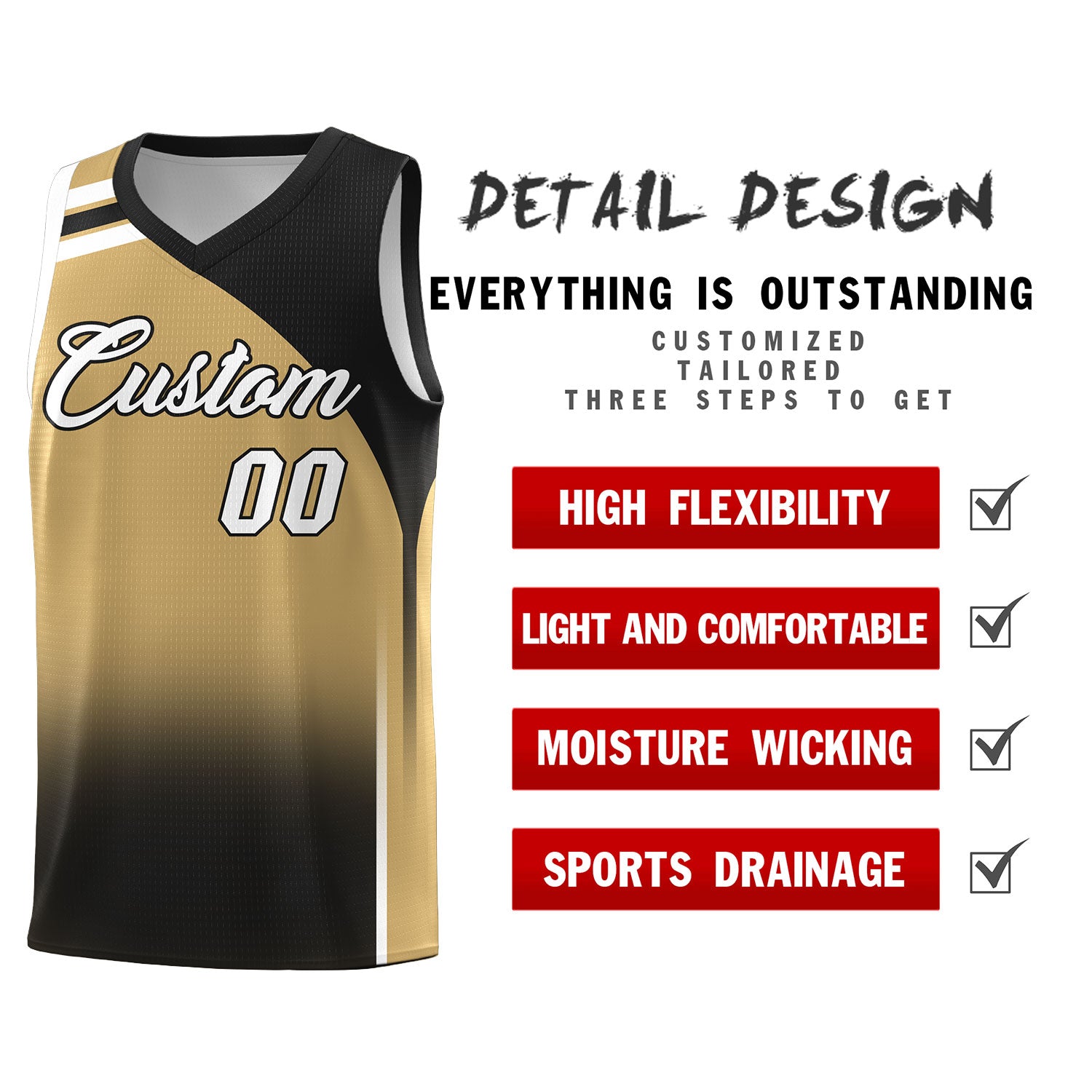 Custom Old Gold and Black Gradient Fashion Sets Sports Uniform Basketball Jersey