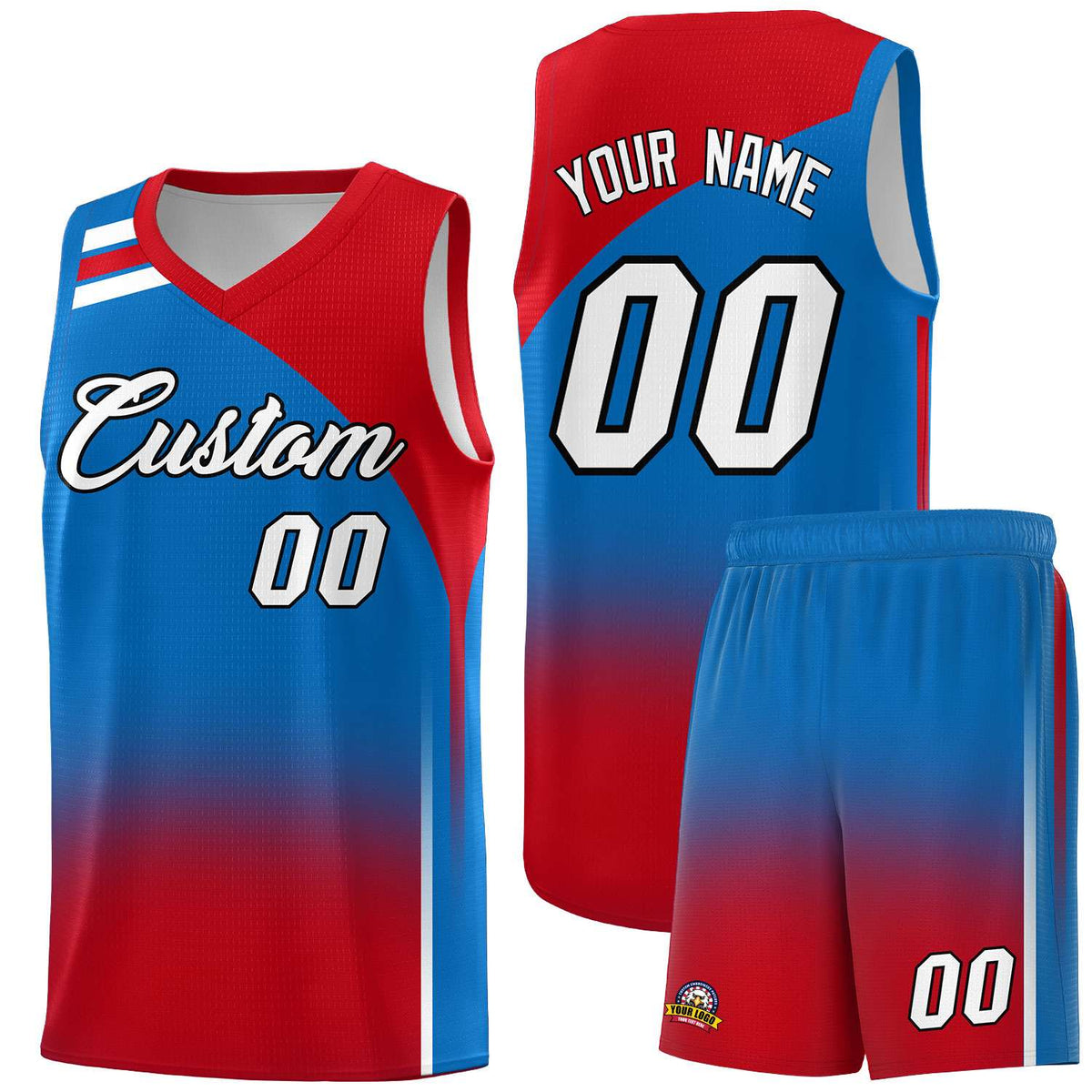 Custom Royal and Red Gradient Fashion Sets Sports Uniform Basketball Jersey
