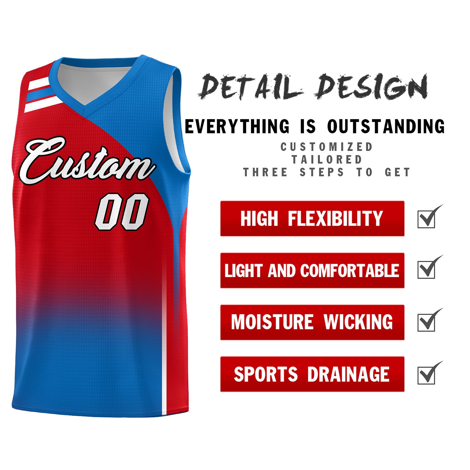 Custom Red and Royal Gradient Fashion Sets Sports Uniform Basketball Jersey