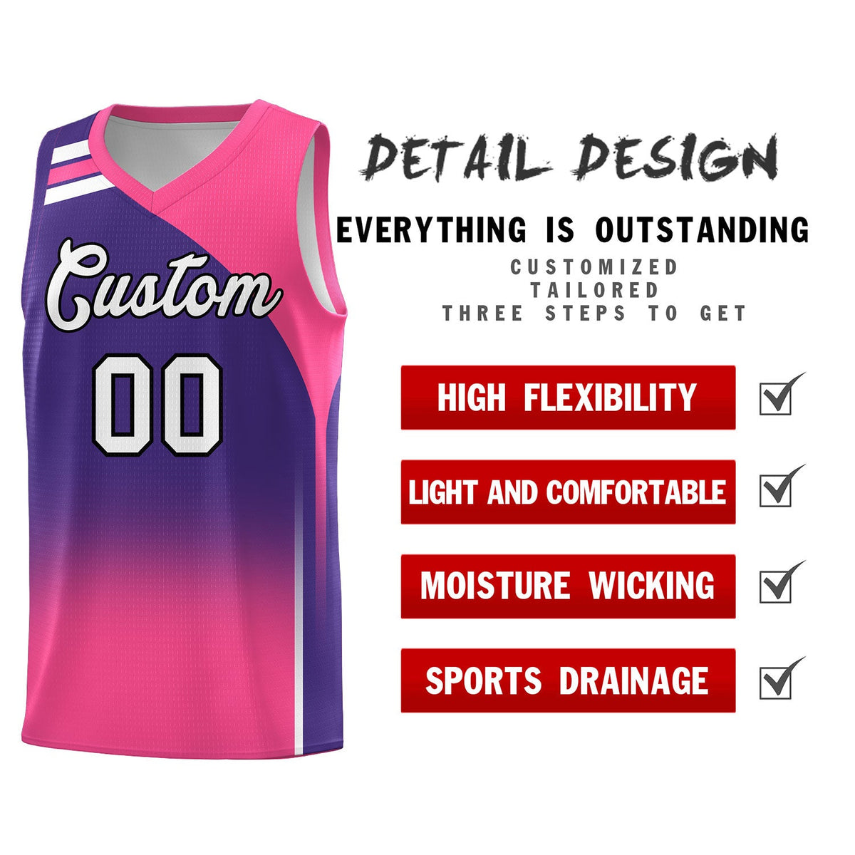Custom Purple Pink Gradient Fashion Sets Sports Uniform Basketball Jersey