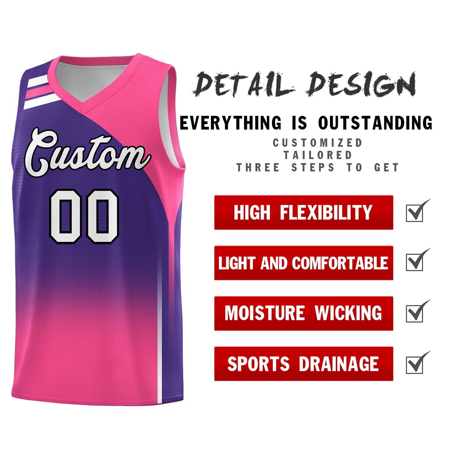 Custom Purple Pink Gradient Fashion Sets Sports Uniform Basketball Jersey