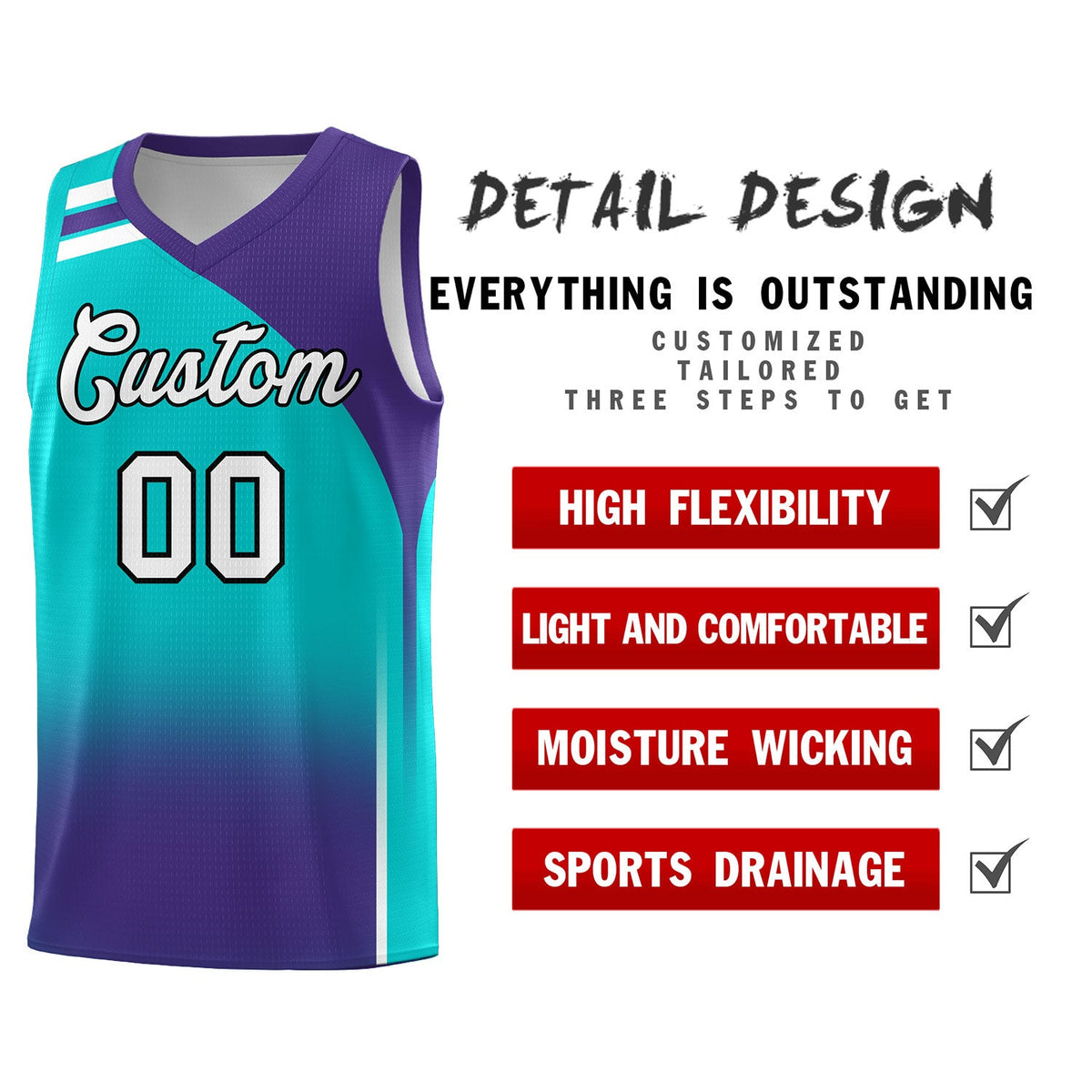 Custom Aqua Purple Gradient Fashion Sets Sports Uniform Basketball Jersey