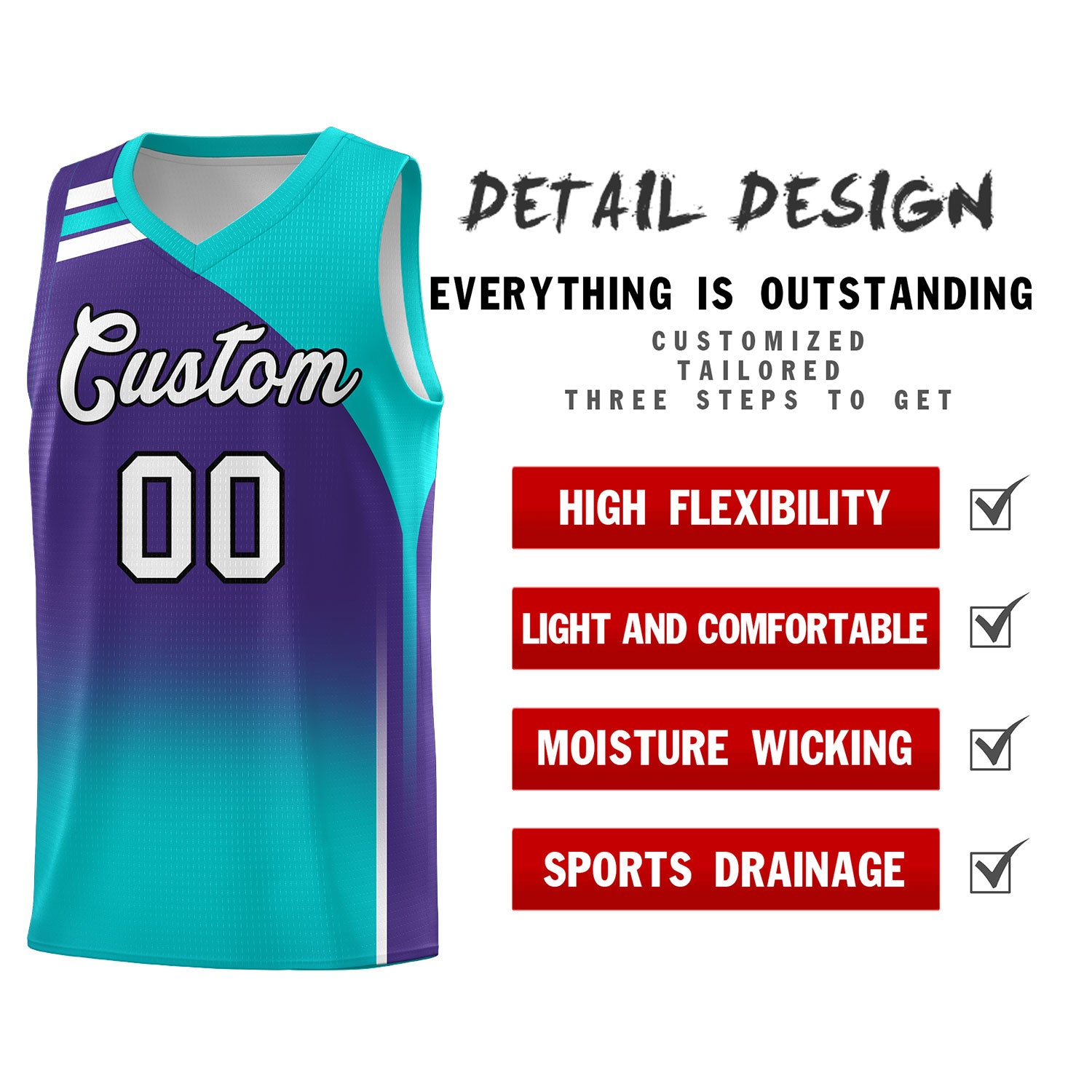 Custom Purple Aqua Gradient Fashion Sets Sports Uniform Basketball Jersey