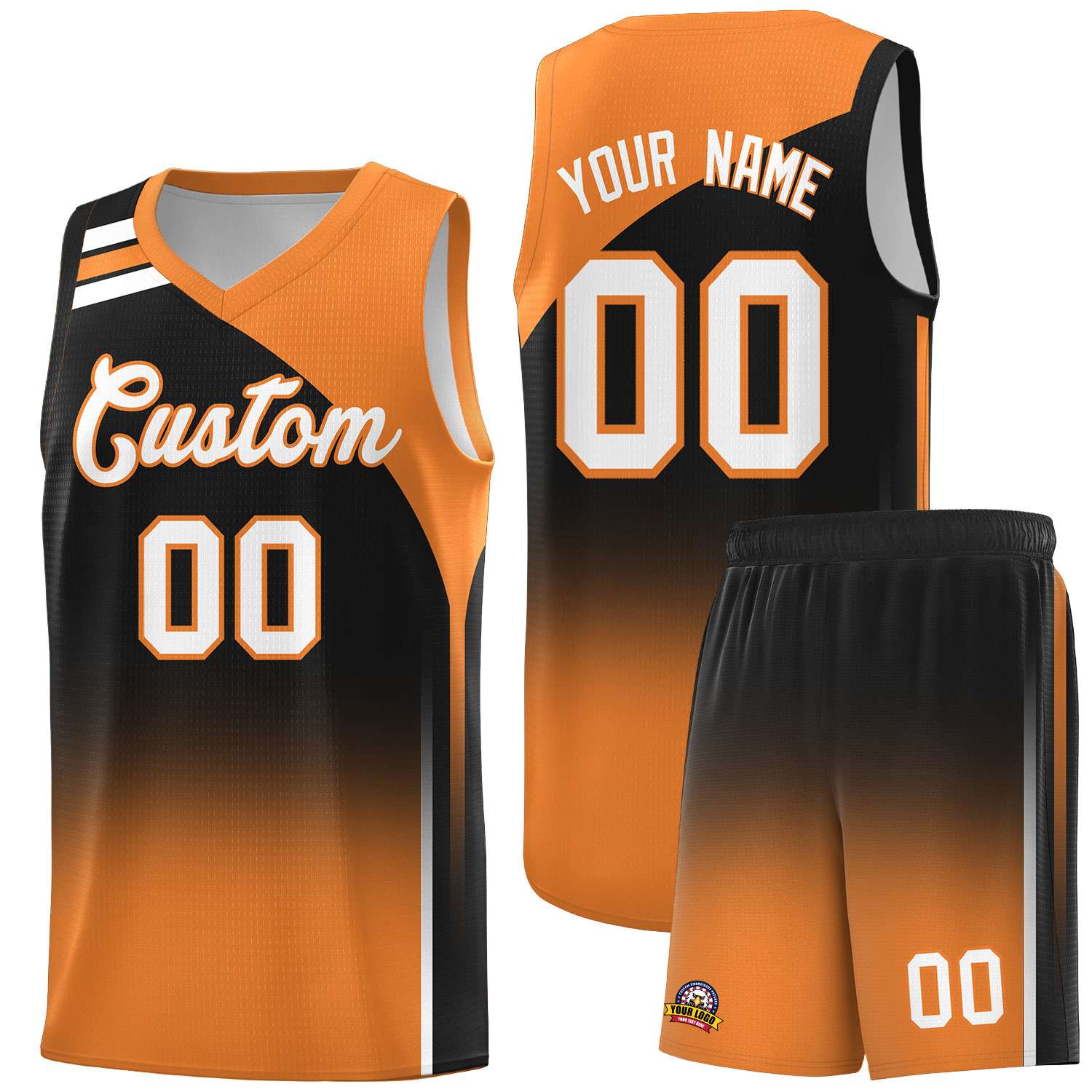 Custom Black Gold Orange Gradient Fashion Sets Sports Uniform Basketball Jersey