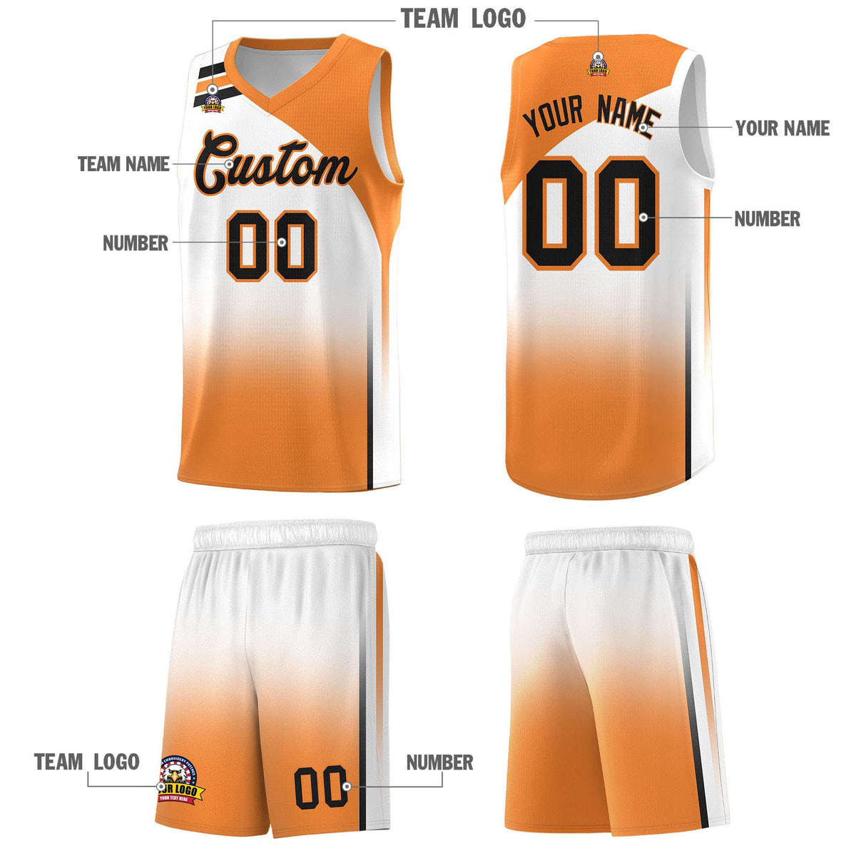 Custom White Gold Orange Gradient Fashion Sets Sports Uniform Basketball Jersey