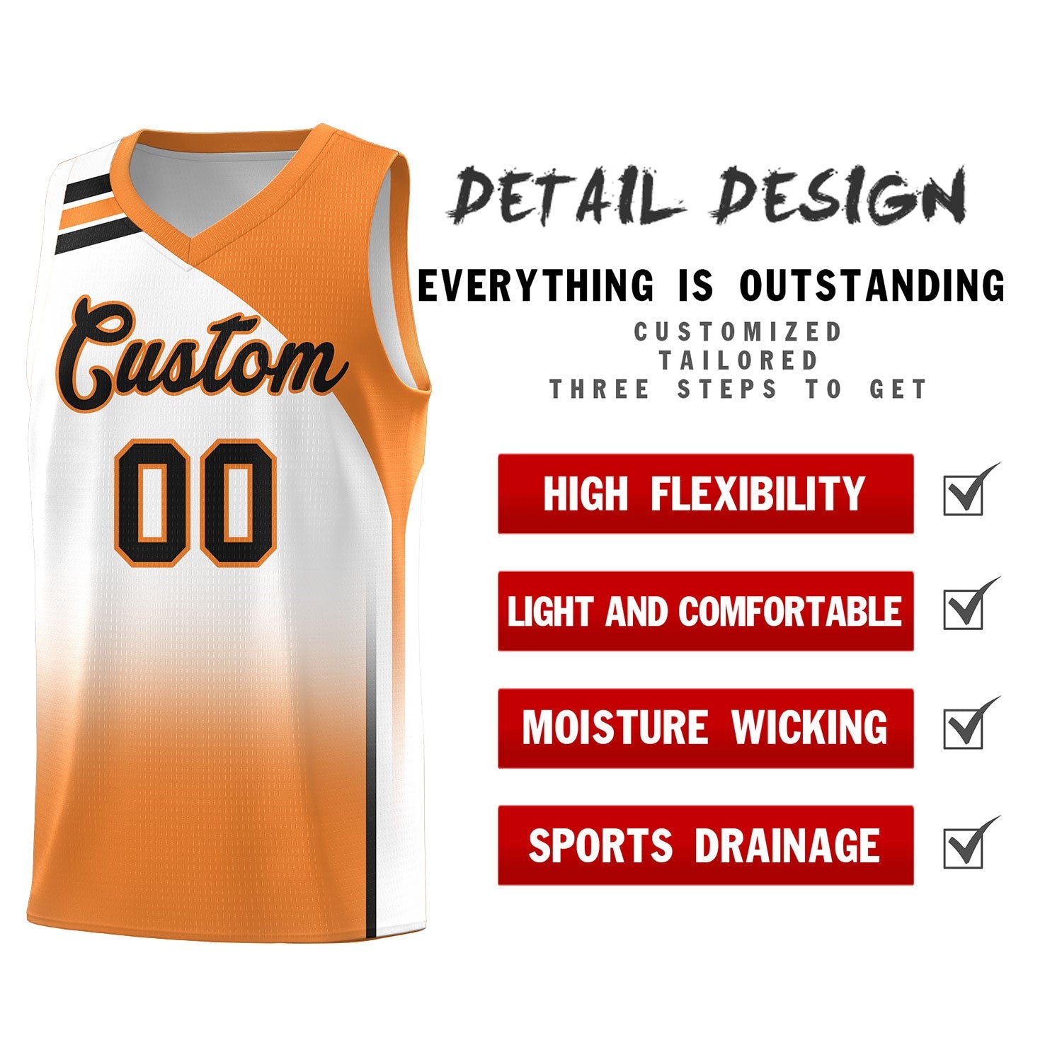 Custom White Gold Orange Gradient Fashion Sets Sports Uniform Basketball Jersey