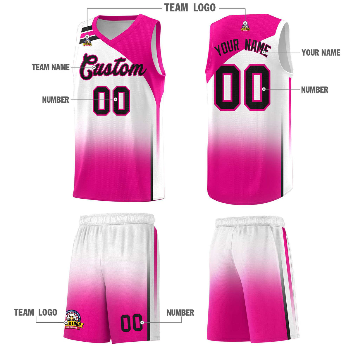 Custom White Pink Gradient Fashion Sets Sports Uniform Basketball Jersey