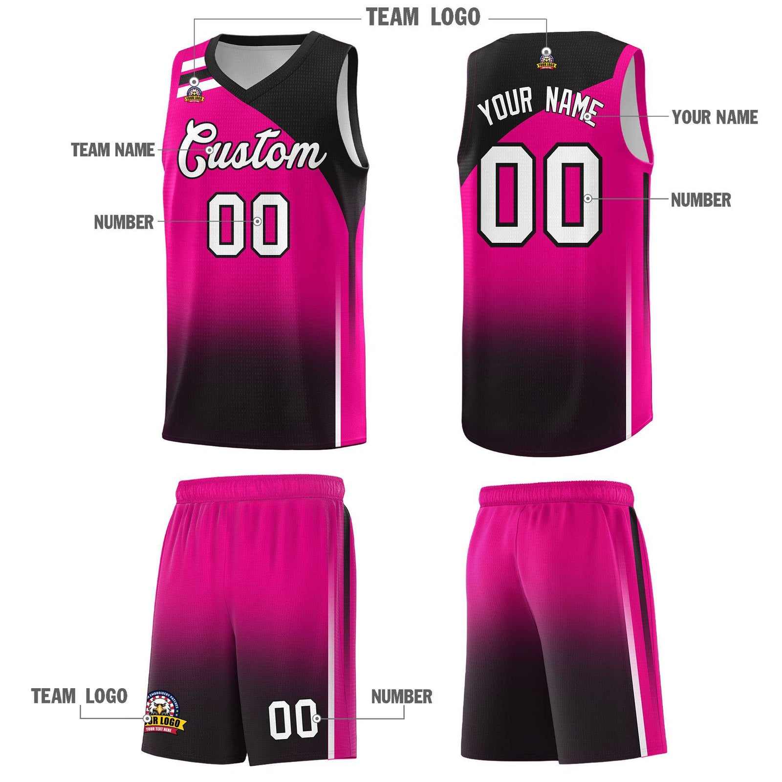Custom Pink Black Gradient Fashion Sets Sports Uniform Basketball Jersey