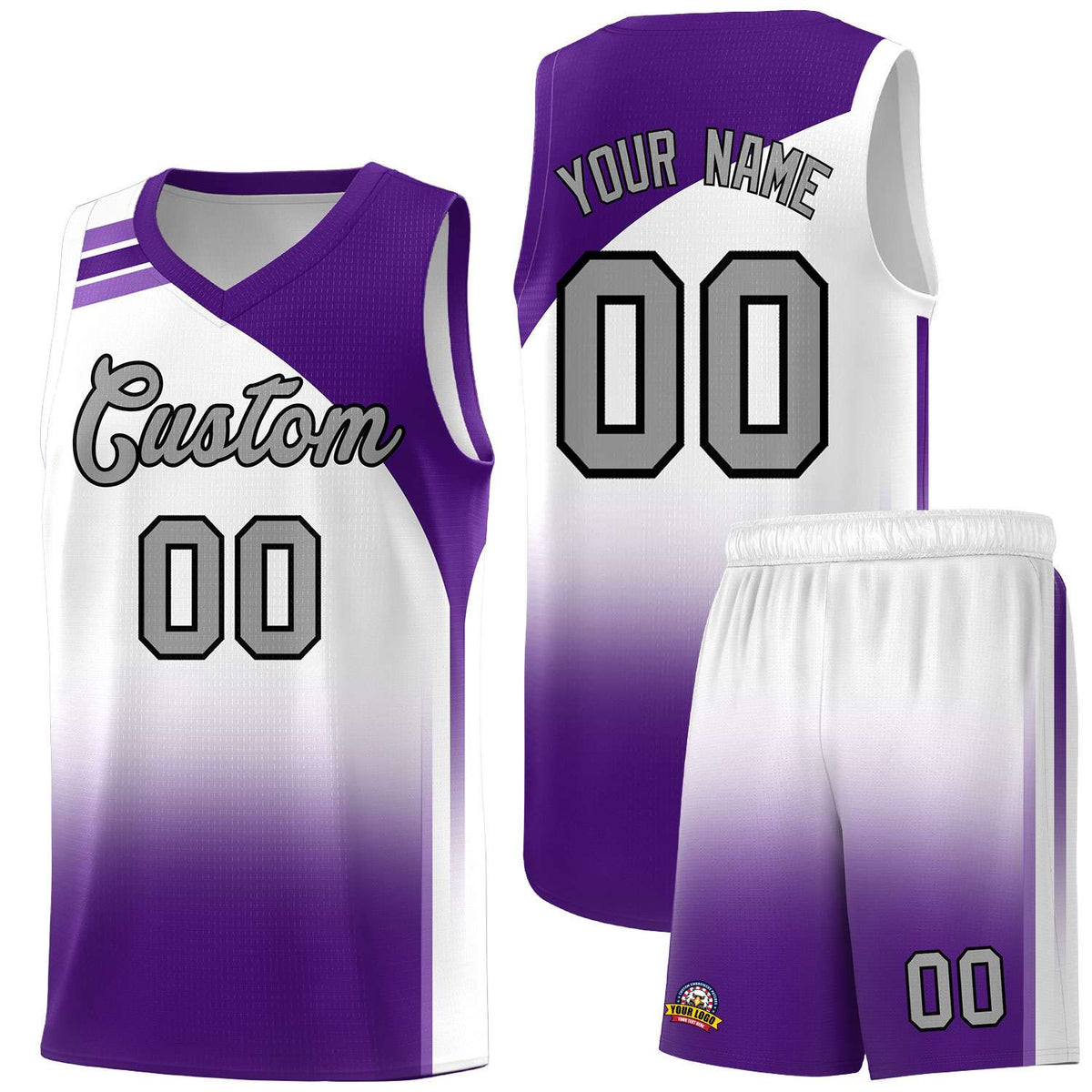 Custom White Purple Gradient Fashion Sets Sports Uniform Basketball Jersey