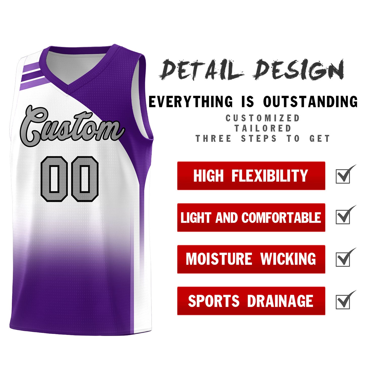 Custom White Purple Gradient Fashion Sets Sports Uniform Basketball Jersey