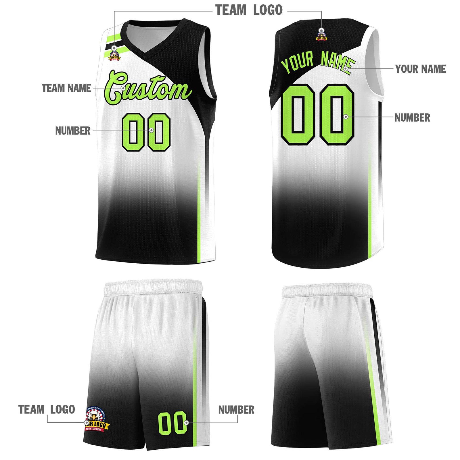 Custom White Black Gradient Fashion Sets Sports Uniform Basketball Jersey