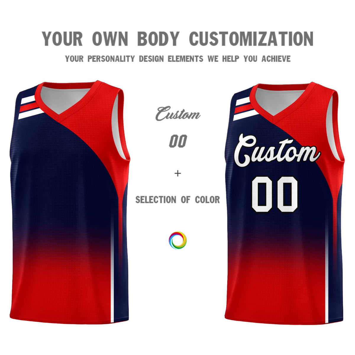 Custom Navy Red Gradient Fashion Sets Sports Uniform Basketball Jersey