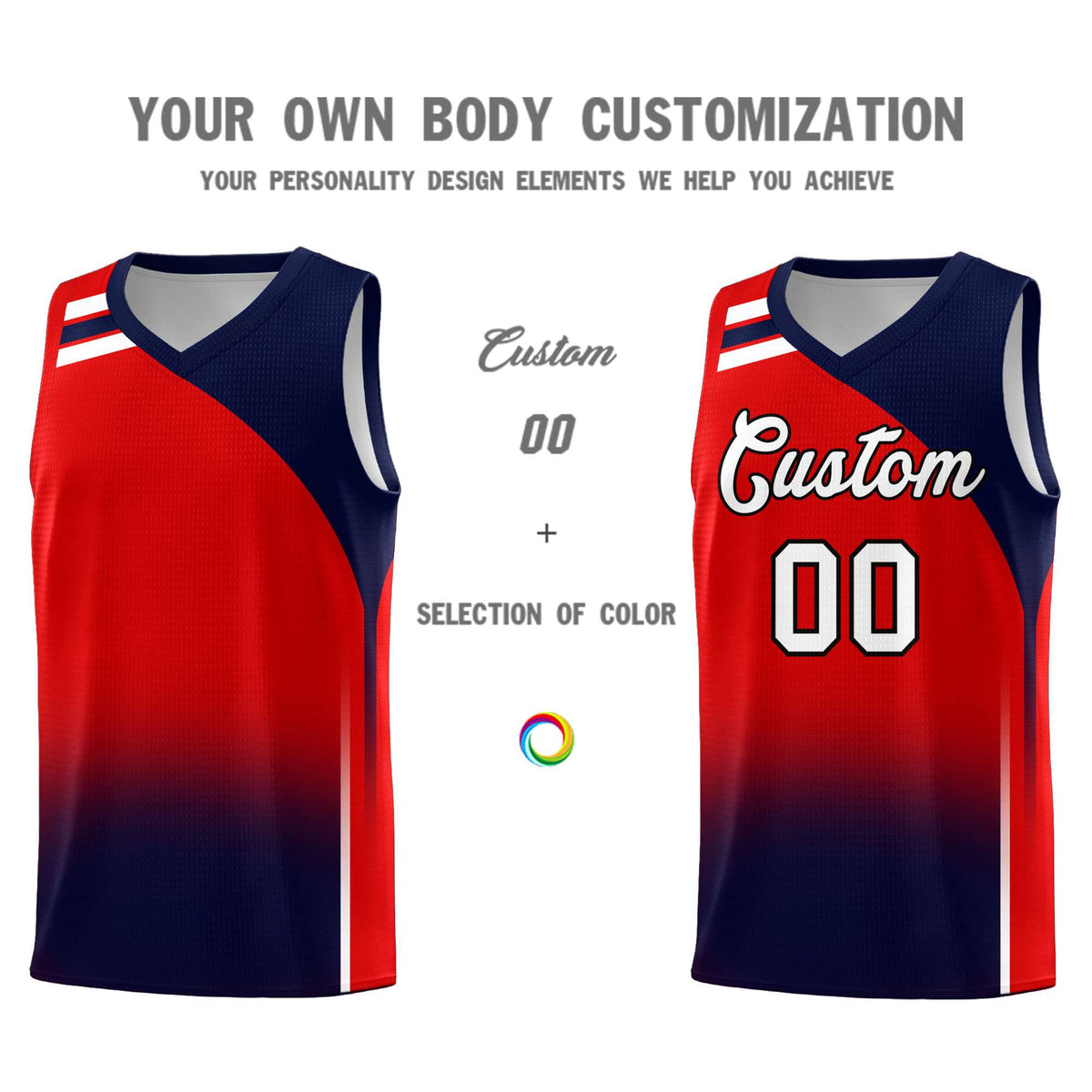 Custom Red Navy Gradient Fashion Sets Sports Uniform Basketball Jersey