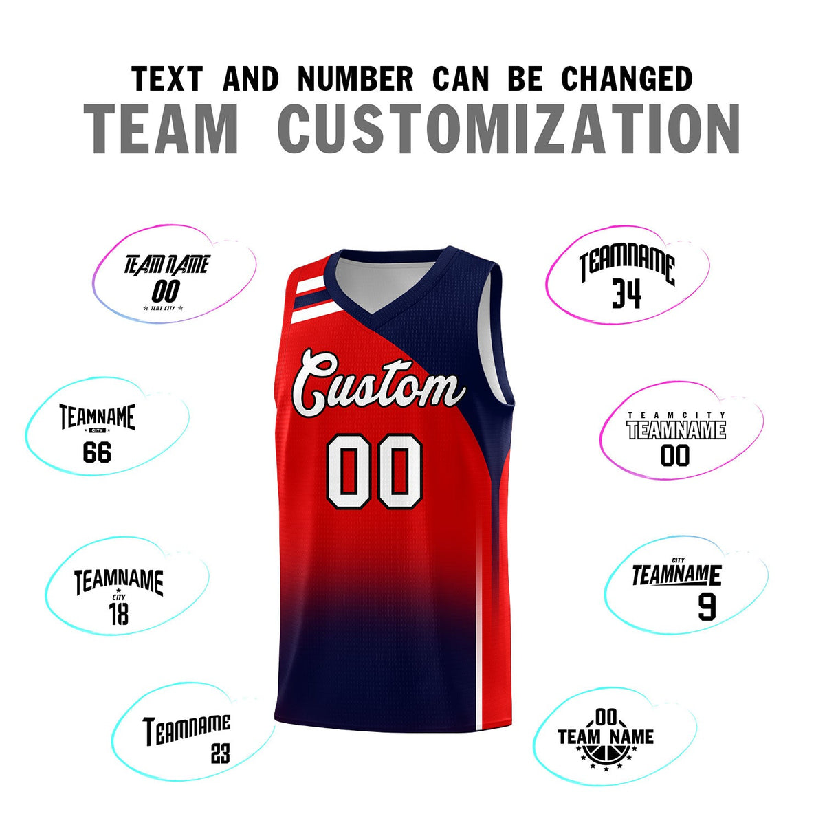 Custom Red Navy Gradient Fashion Sets Sports Uniform Basketball Jersey