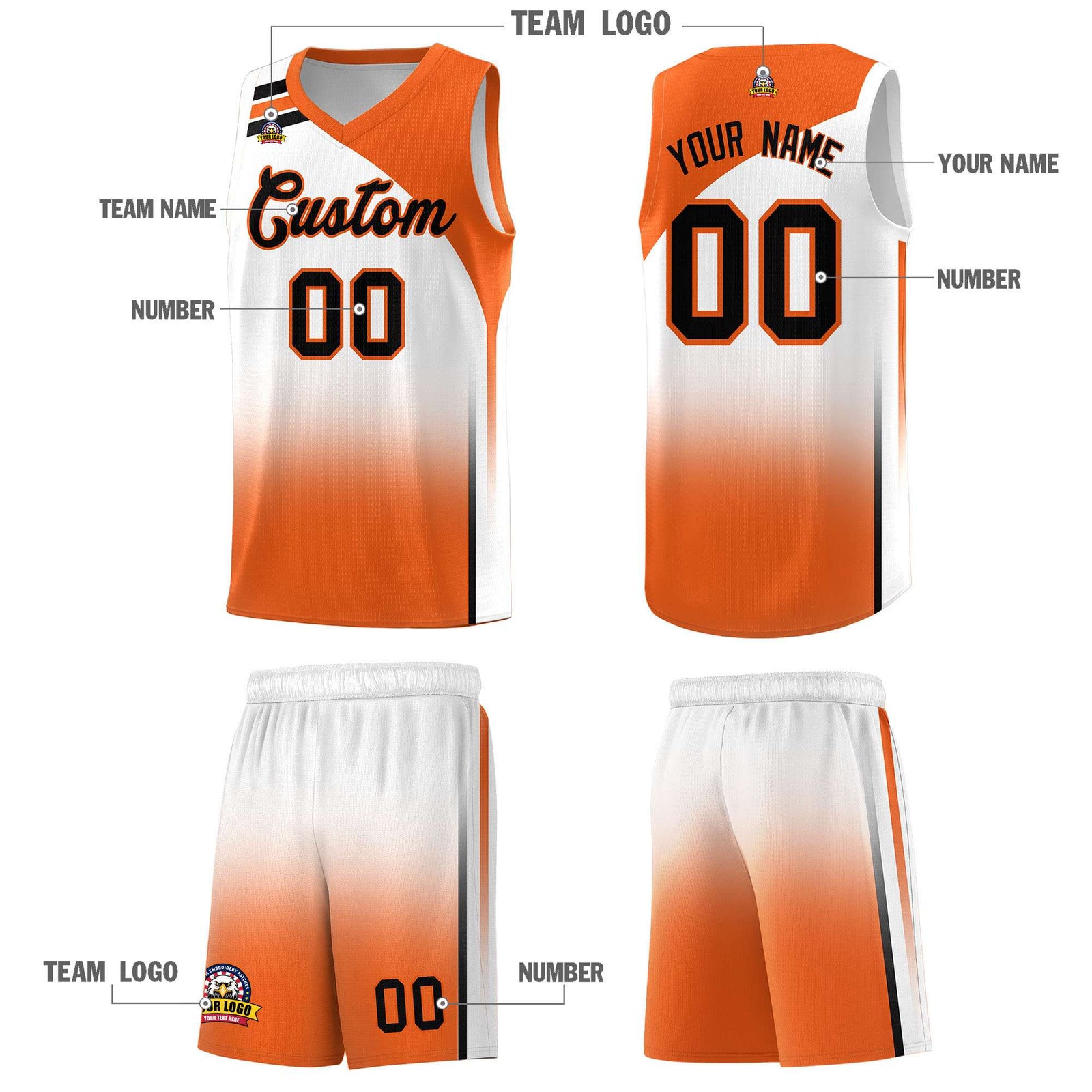 Custom White Orange Gradient Fashion Sets Sports Uniform Basketball Jersey