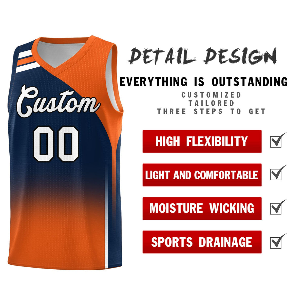 Custom Navy Orange Gradient Fashion Sets Sports Uniform Basketball Jersey