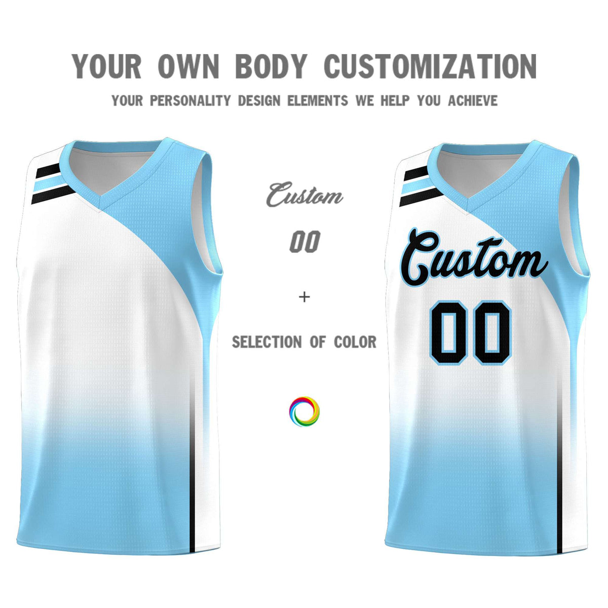 Custom Light Blue White Gradient Fashion Sets Sports Uniform Basketball Jersey