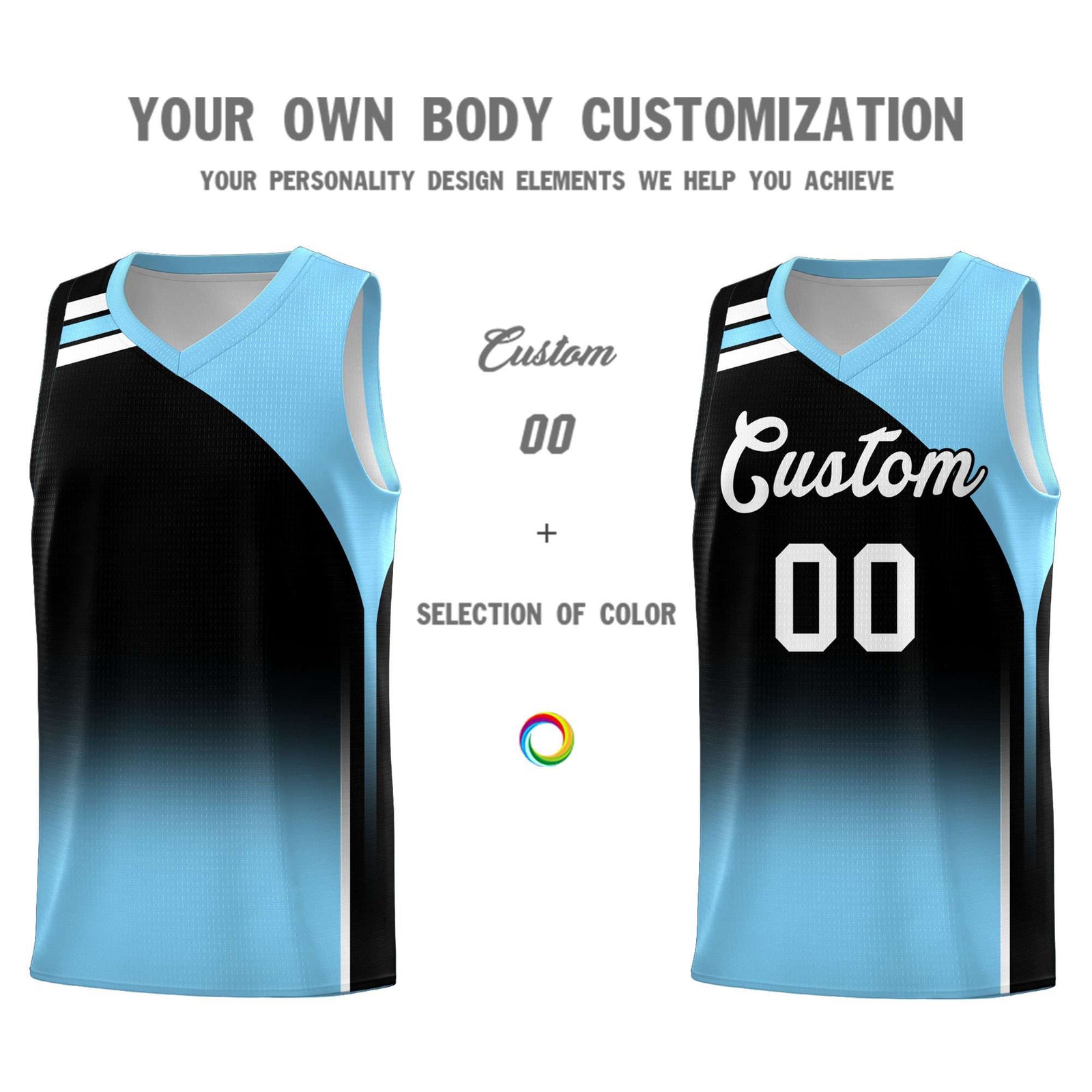 Custom Black Light Blue Gradient Fashion Sets Sports Uniform Basketball Jersey
