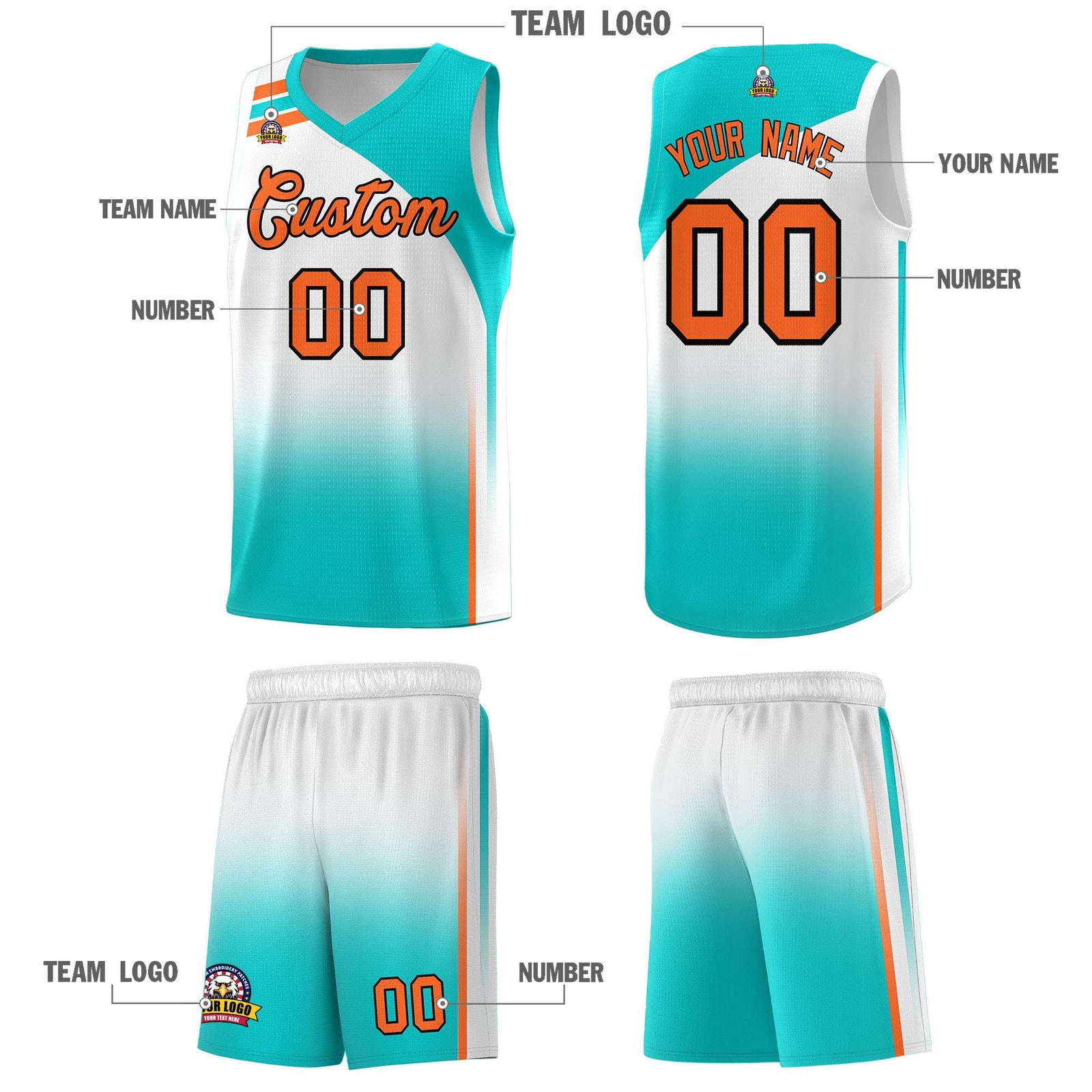 Custom White Aqua Gradient Fashion Sets Sports Uniform Basketball Jersey