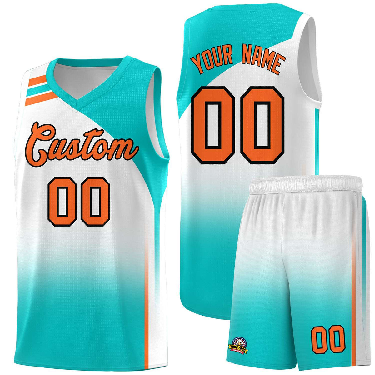 Custom White Aqua Gradient Fashion Sets Sports Uniform Basketball Jersey