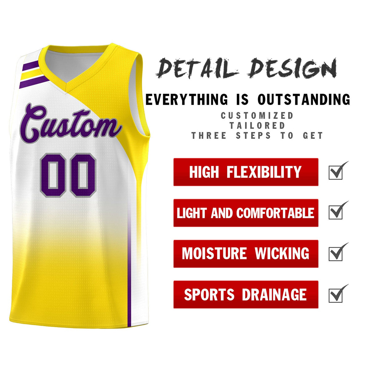 Custom White Gold Gradient Fashion Sets Sports Uniform Basketball Jersey