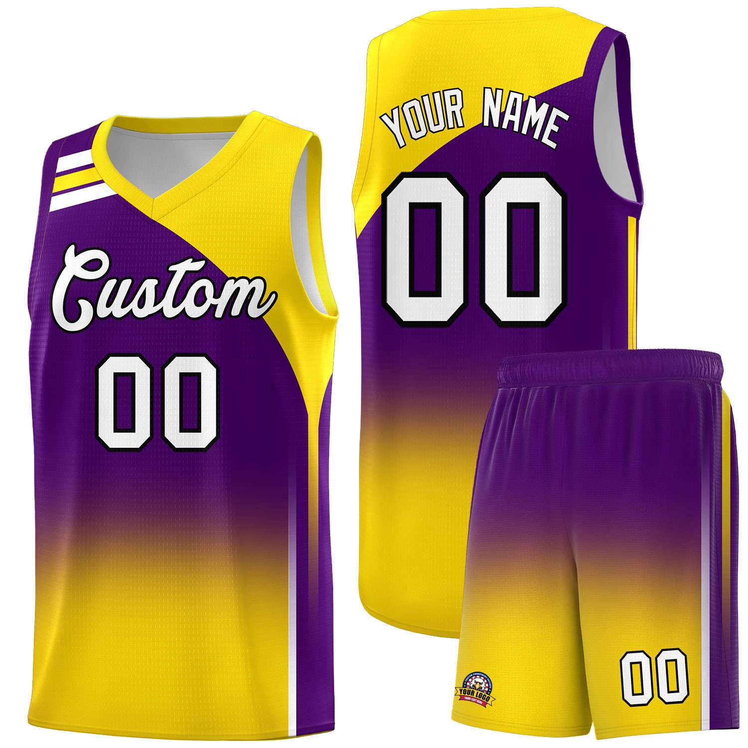 Custom Purple Gold Gradient Fashion Sets Sports Uniform Basketball Jersey