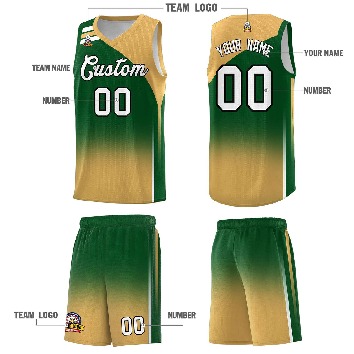 Custom Green Buckskin Brown Gradient Fashion Sets Sports Uniform Basketball Jersey