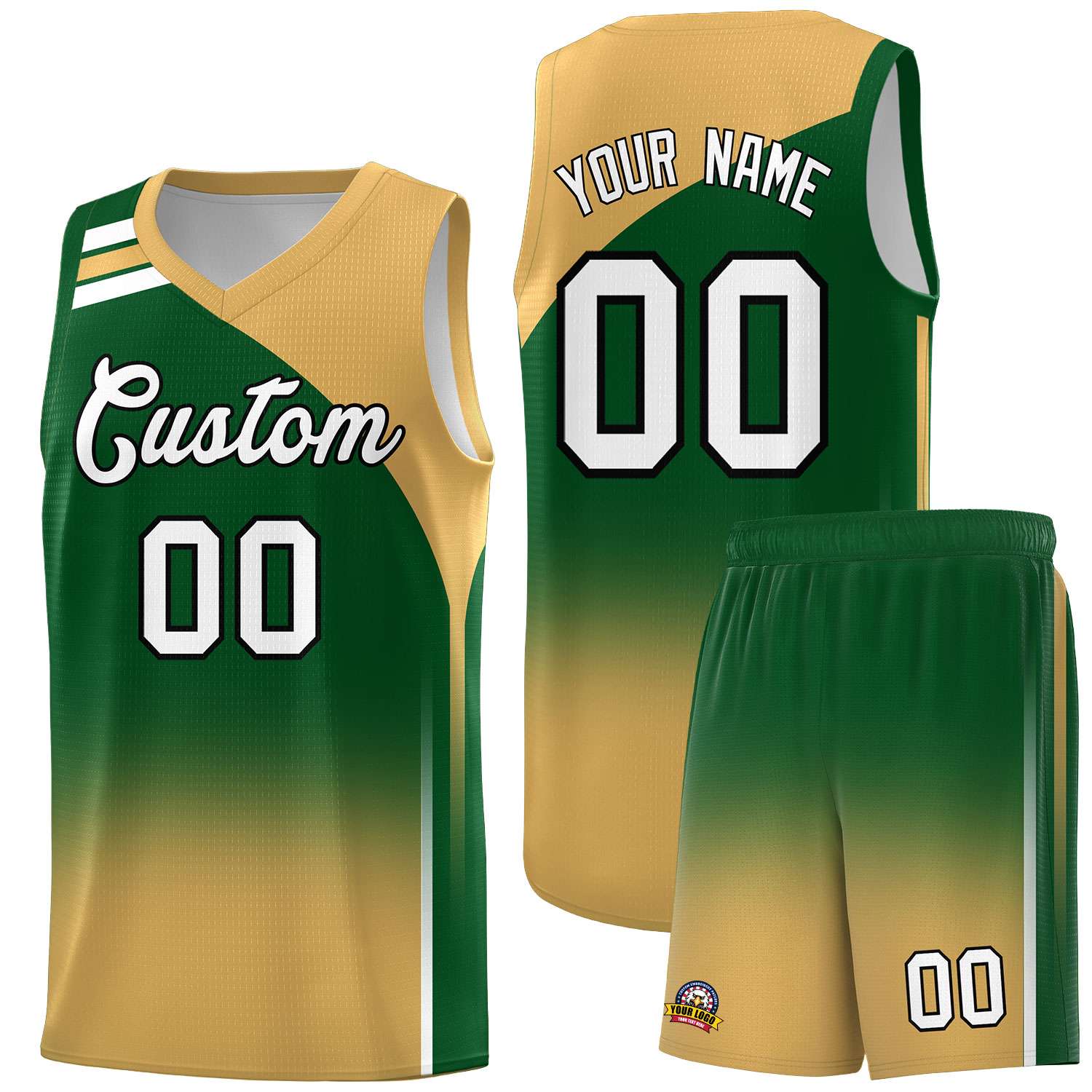 Custom Green Buckskin Brown Gradient Fashion Sets Sports Uniform Basketball Jersey