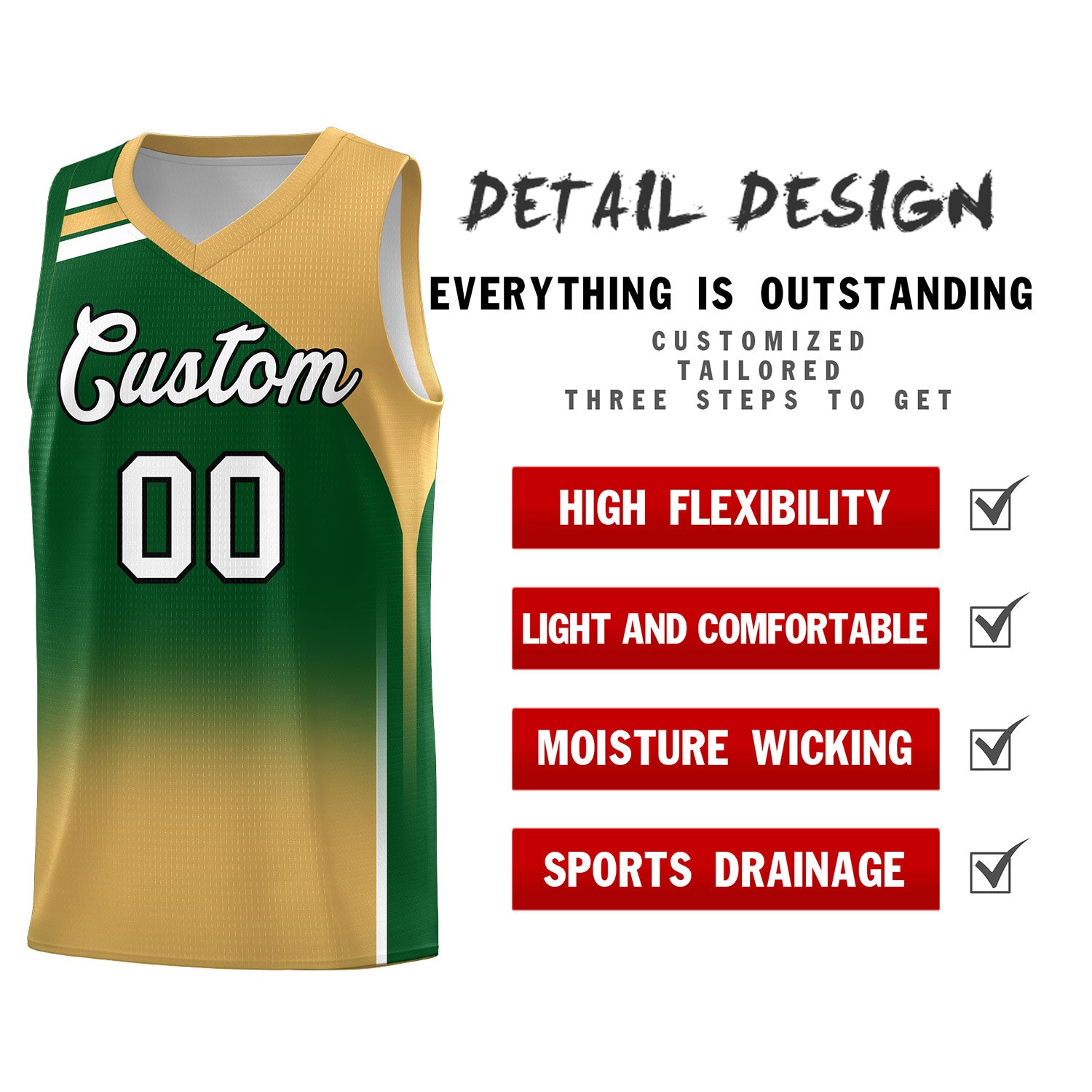Custom Green Buckskin Brown Gradient Fashion Sets Sports Uniform Basketball Jersey