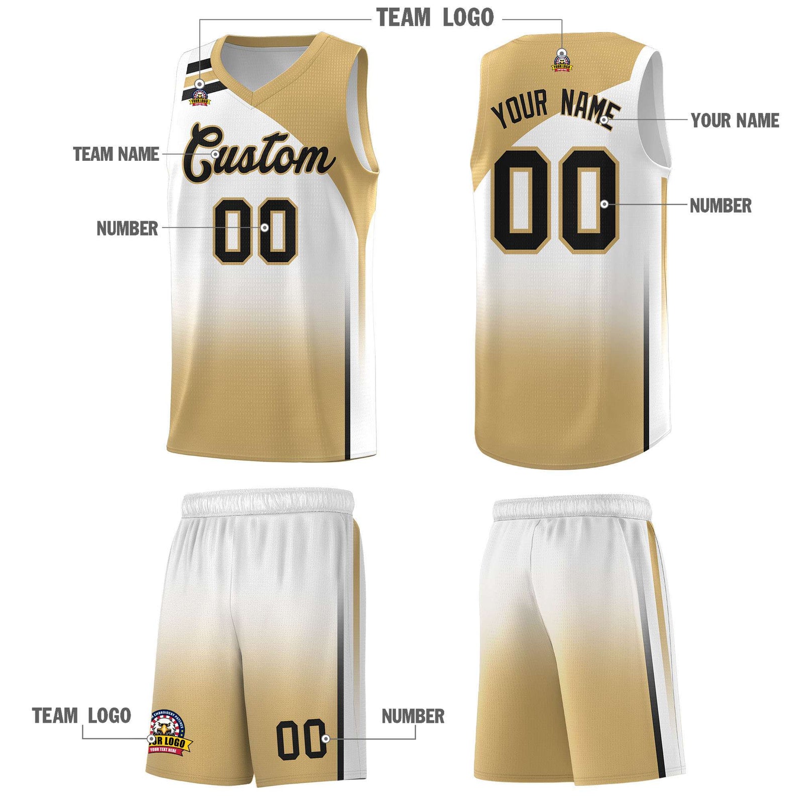 Custom White Old Gold Gradient Fashion Sets Sports Uniform Basketball Jersey