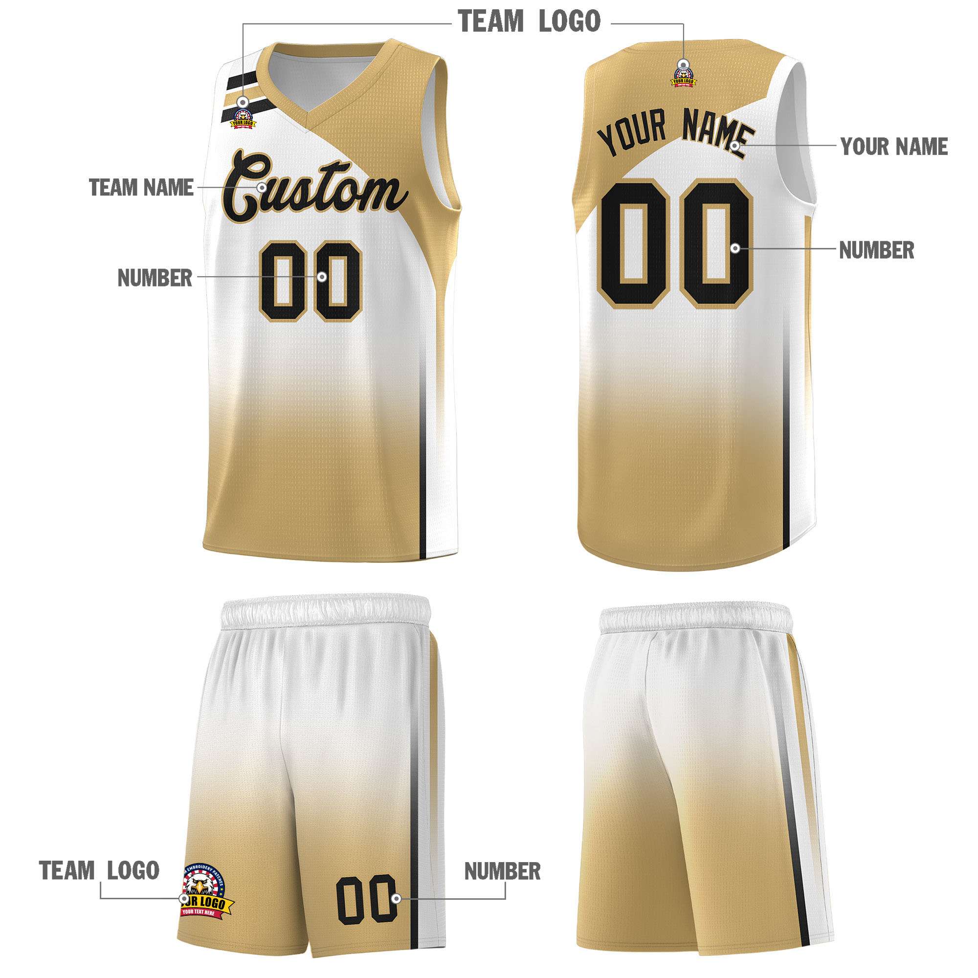 Custom White Old Gold Gradient Fashion Sets Sports Uniform Basketball Jersey