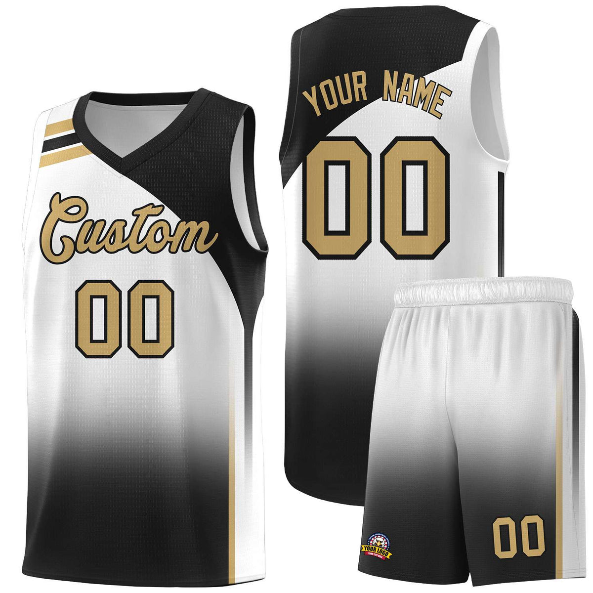 Custom White Black Gradient Fashion Sets Sports Uniform Basketball Jersey