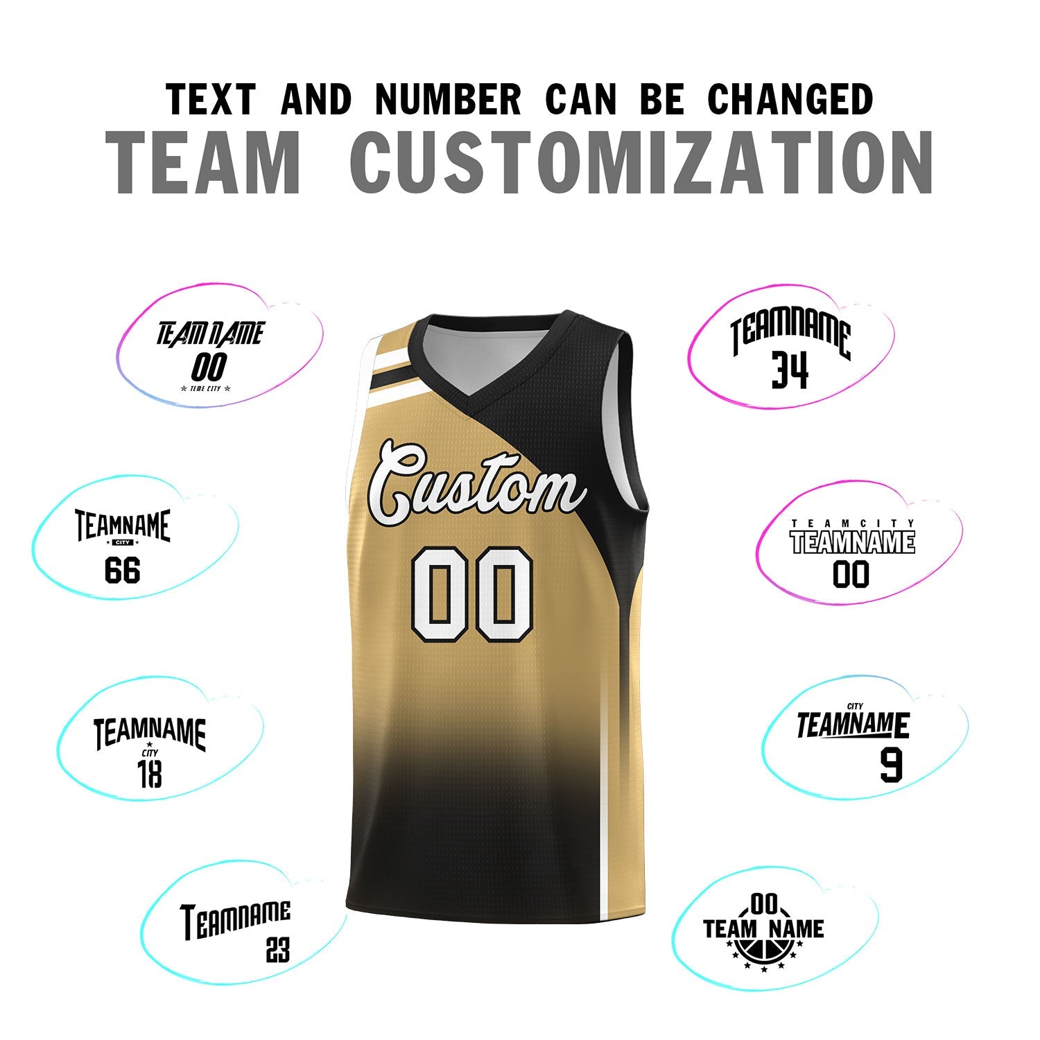 Custom Old Gold Black Gradient Fashion Sets Sports Uniform Basketball Jersey