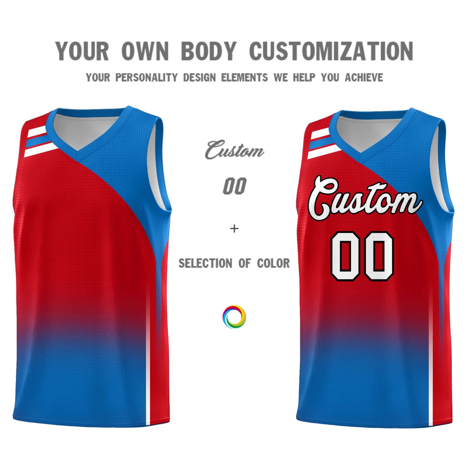 Custom Red Royal Gradient Fashion Sets Sports Uniform Basketball Jersey