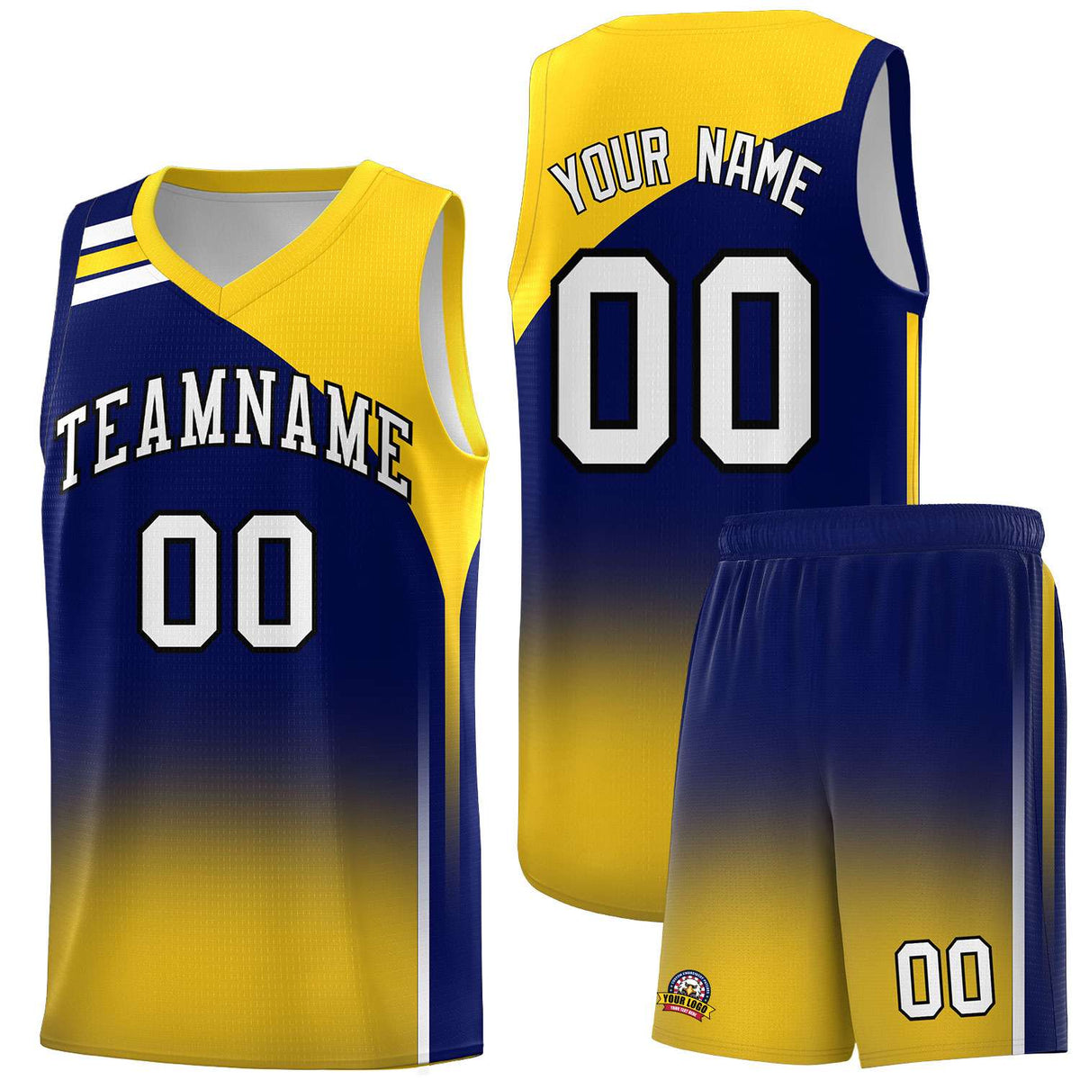 Custom Navy Gold Gradient Fashion Sets Sports Uniform Basketball Jersey