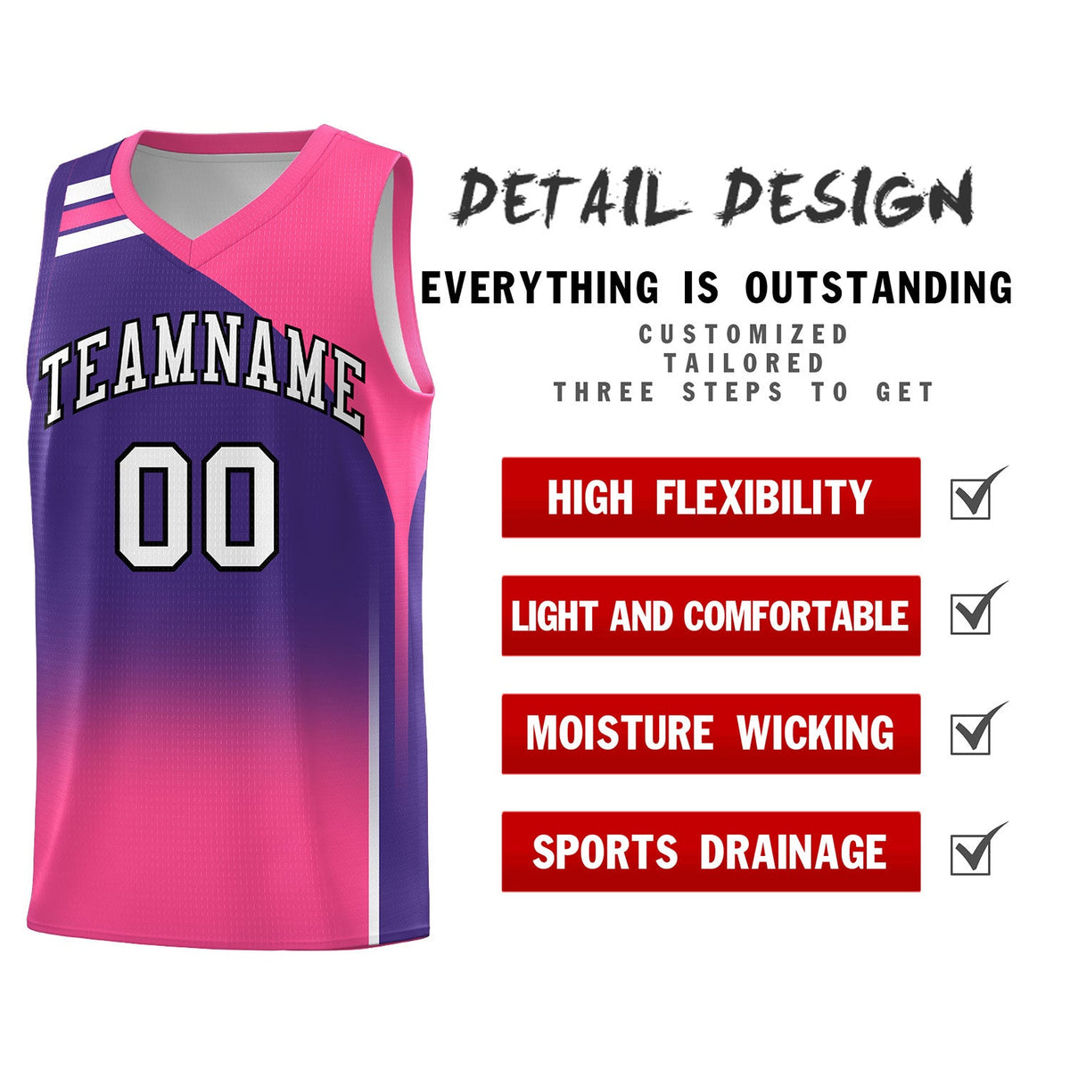 Custom Purple Pink Gradient Fashion Sets Sports Uniform Basketball Jersey