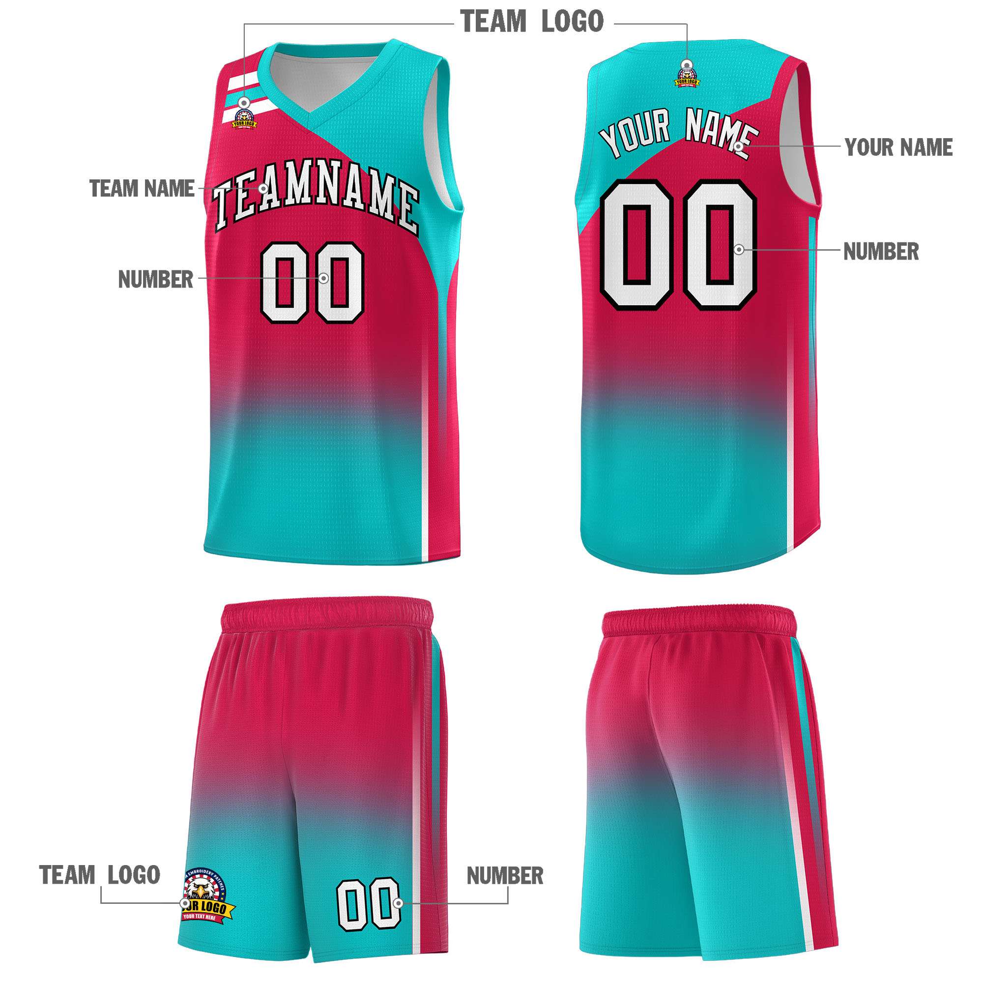 Custom Red Aqua Gradient Fashion Sets Sports Uniform Basketball Jersey